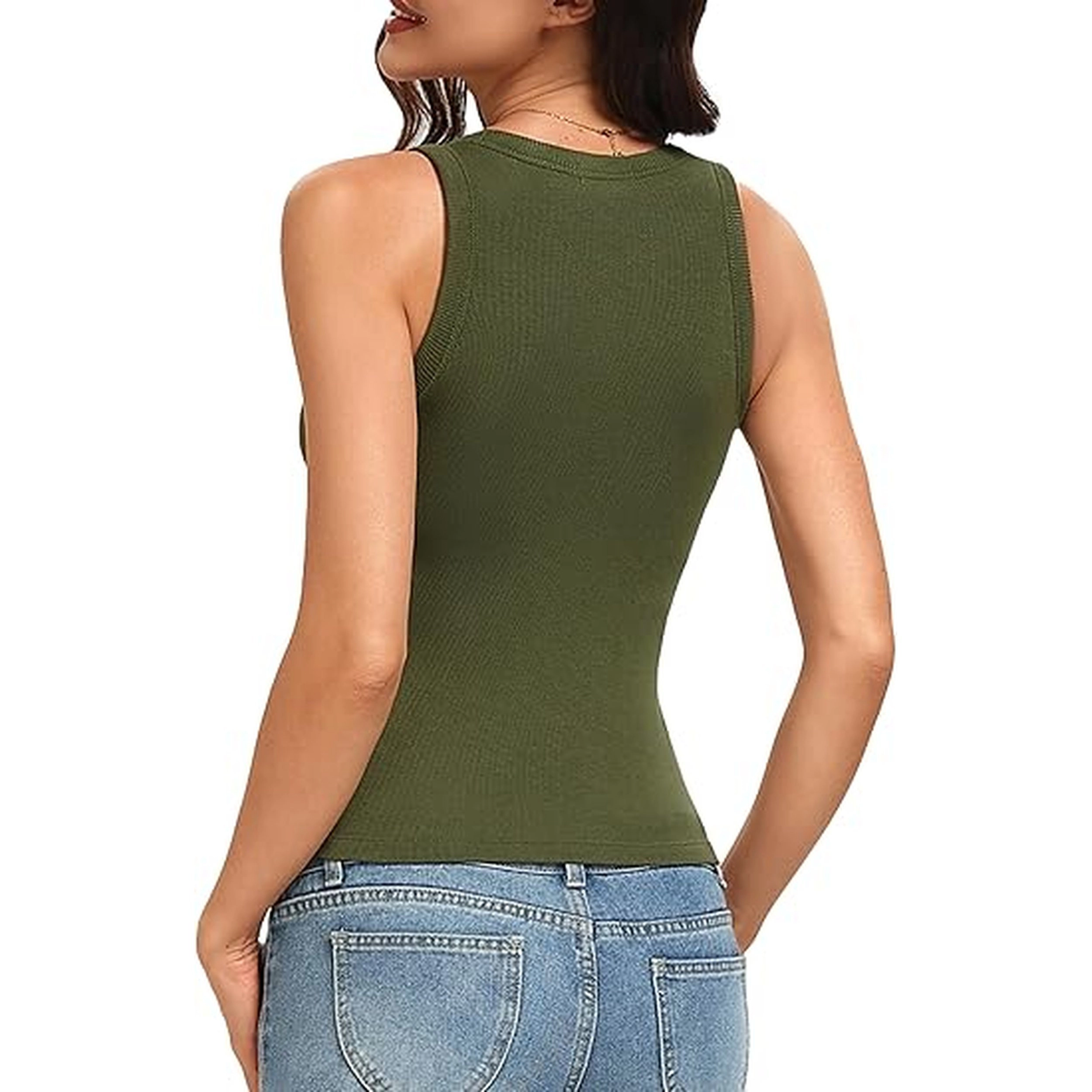 Avidlove Women's High Crew Neck Ribbed Racerback Built-In Removable Pad Long Tank Top