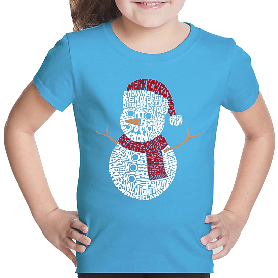 LA Pop Art Girls Word Art T-Shirt - Christmas Snowman