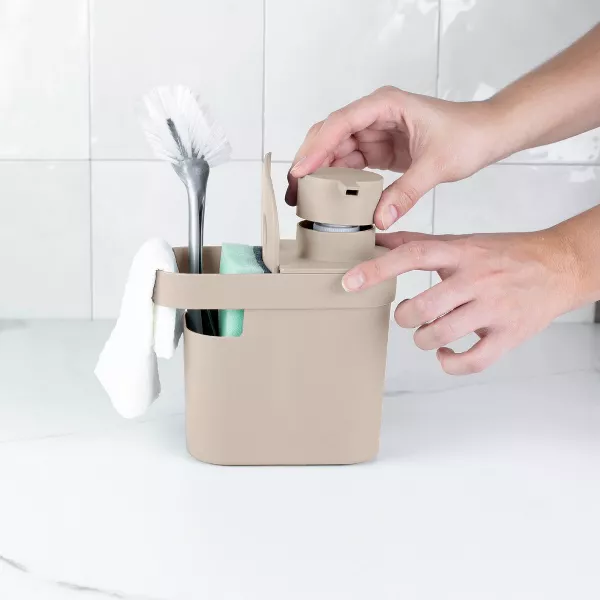 OU 22oz Soap Dispenser w/ Sponge & Dish Brush Holder Organizer Drainage, Pump Compatible Gel Soaps