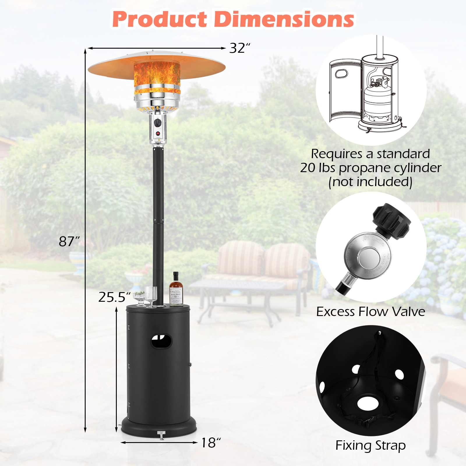 LJG 50000 BTU Propane Patio Heater with Round Table Design