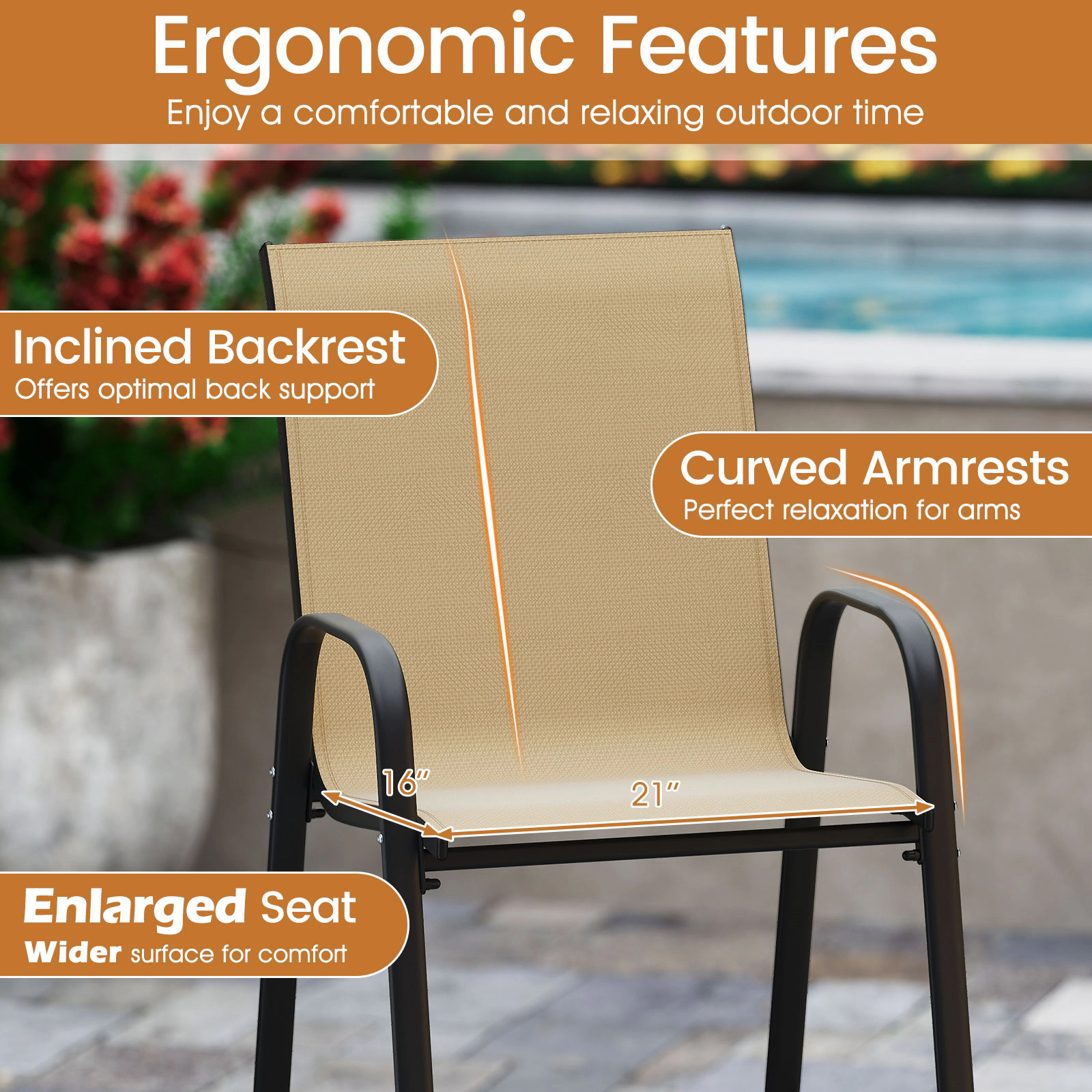 SUGIFT Outdoor Fabric Bar Height Stool Set of 2 with Armrests 29-in Seat Height 330-lb Capacity Beige Bar Set