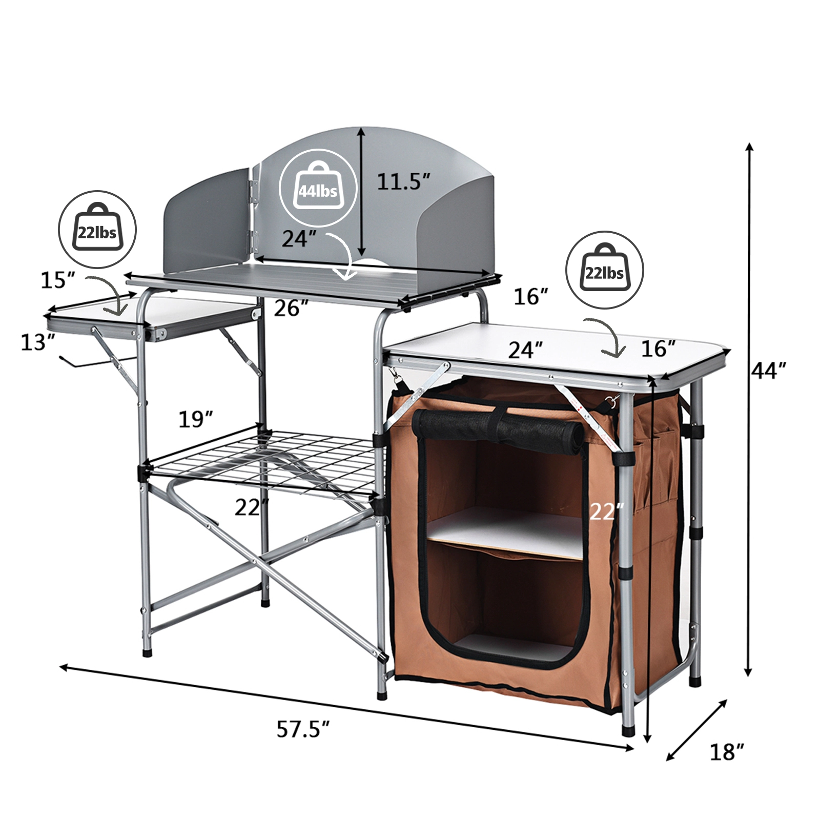 LJG Foldable Outdoor BBQ Portable Grilling Table with Windscreen Bag