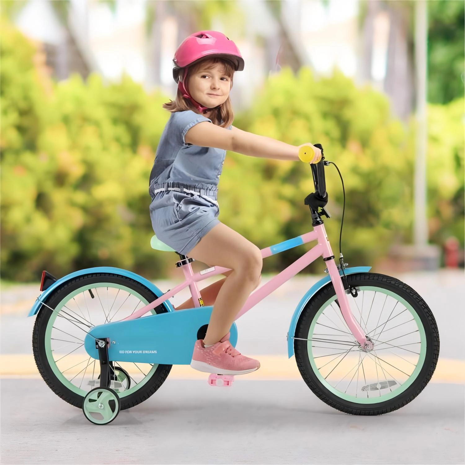 SUGIFT Adjustable Handlebar and Saddle Kids Bicycle 145-lb Capacity Ages 4-8 49.5-in Frame Pink Blue Green Yellow