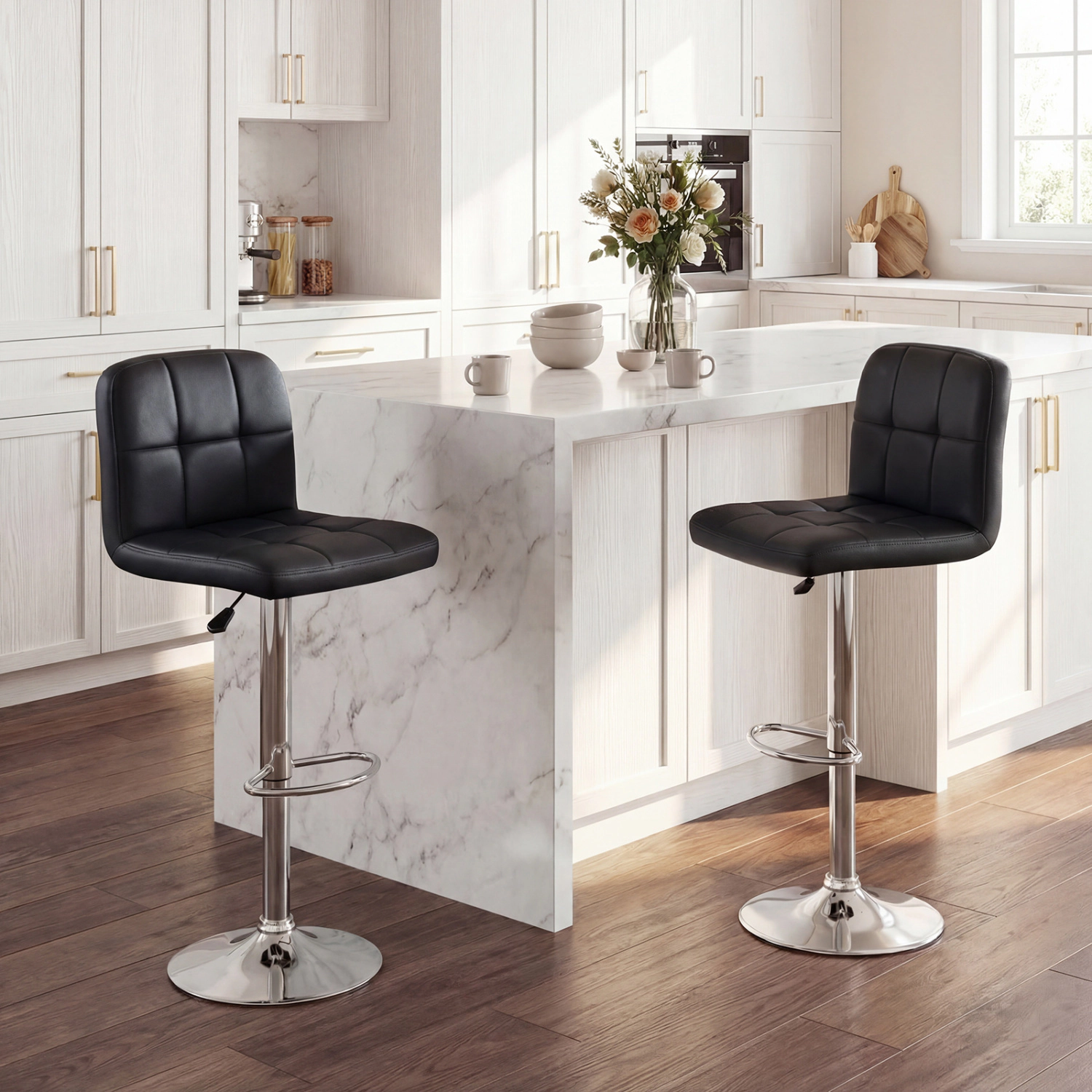 LJG Swivel Bar Stools Set of 2 with Footrests and Metal Base