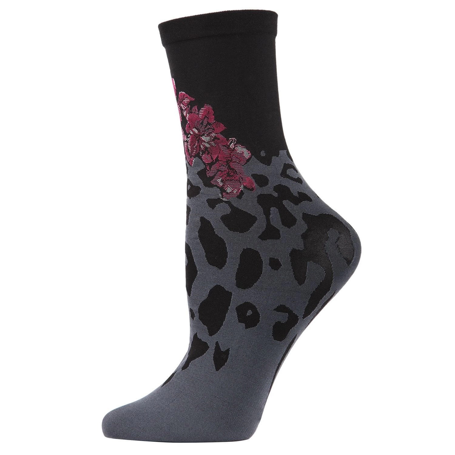 MeMoi Leopard Print Floral Fusion Crew Socks