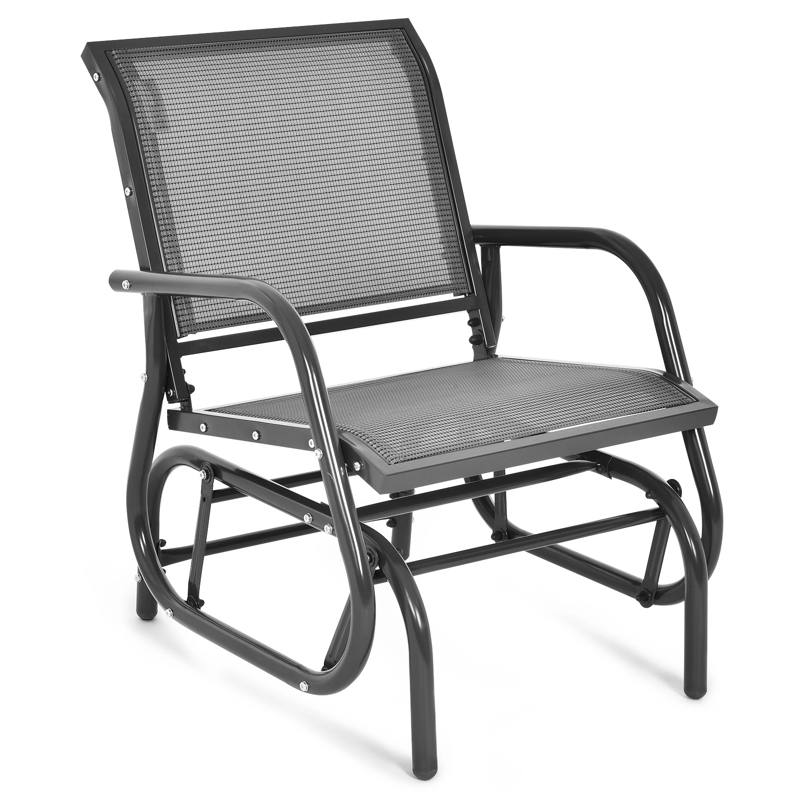 SUGIFT Outdoor Single Swing Glider Rocking Chair with Armrest 330-Lb Capacity Brown Gray Black Turquoise