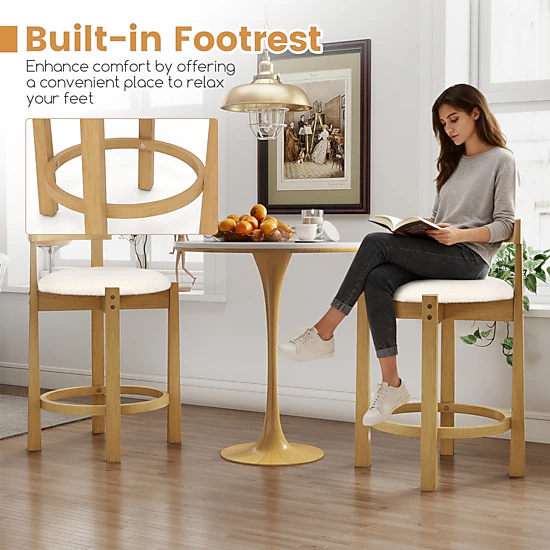 Glintex 4-Piece 24-Inch Teddy Velvet Counter Stool Set with a Backrest, Natural