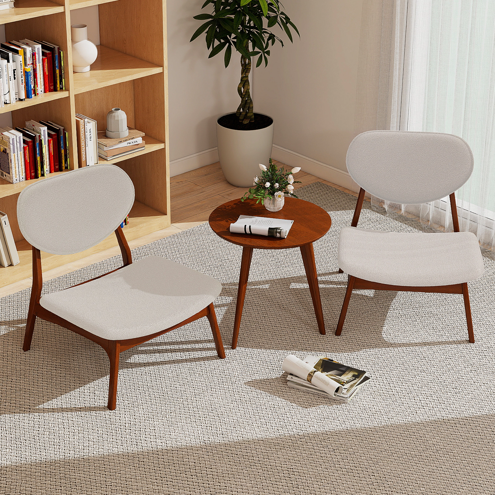 LJG Accent Chairs Set of 2 with Side Table and Solid Wood Frame