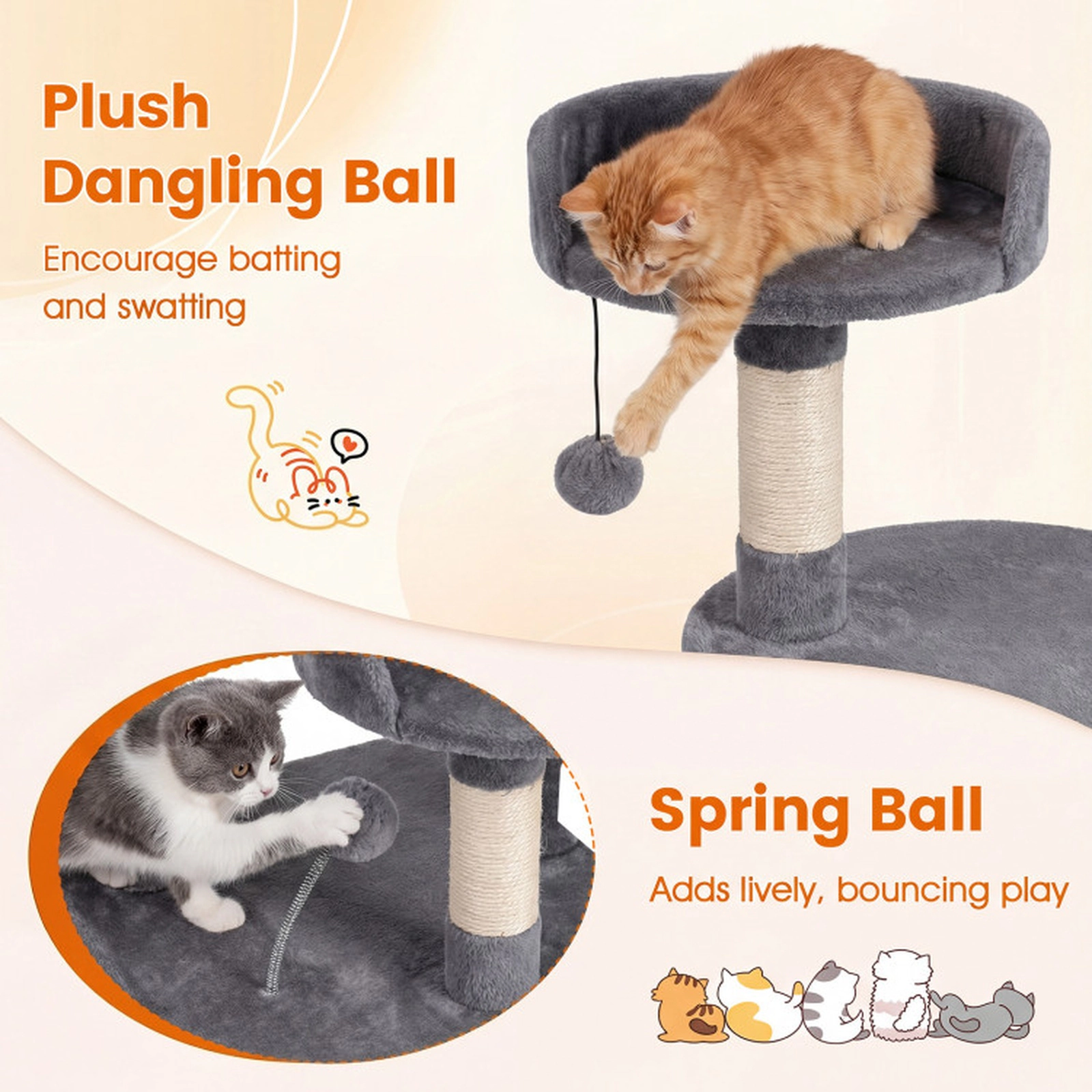 SUGIFT 36-in Light Gray Kitten Cat Tree Tower with Plush Top Perch Sisal Posts and Soft Condo for Indoor Cats