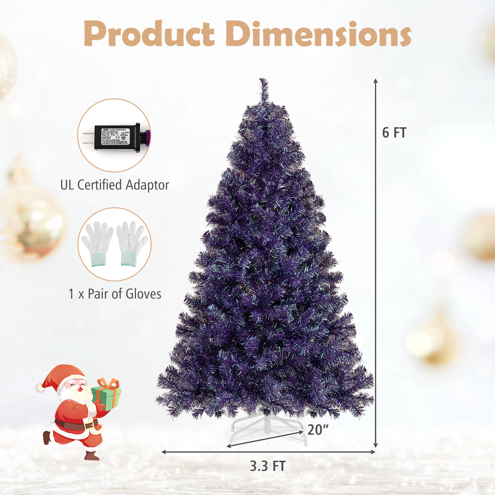 SUGIFT 6-ft Deep Purple Tinsel Pre-Lit Christmas Tree with 250 LED Lights 8 Modes 688 Tips and Folding Base