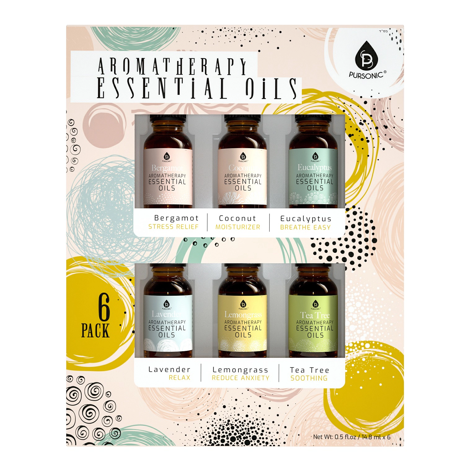 Pursonic Unisex 6 Pack Aromatherapy Essential Oils