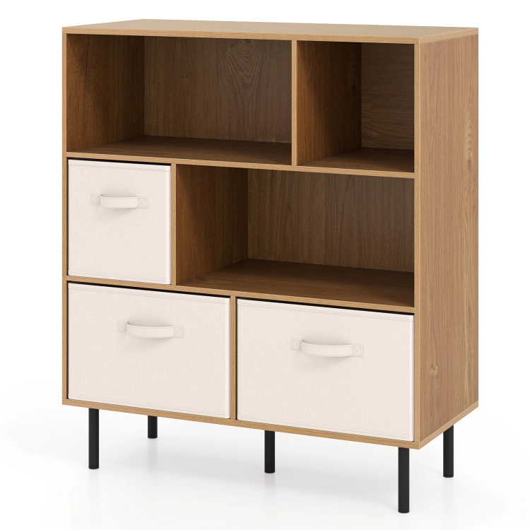 Hivvago 6-Cube Bookshelf with 3 Removable Folding Fabric Drawers for Living Room