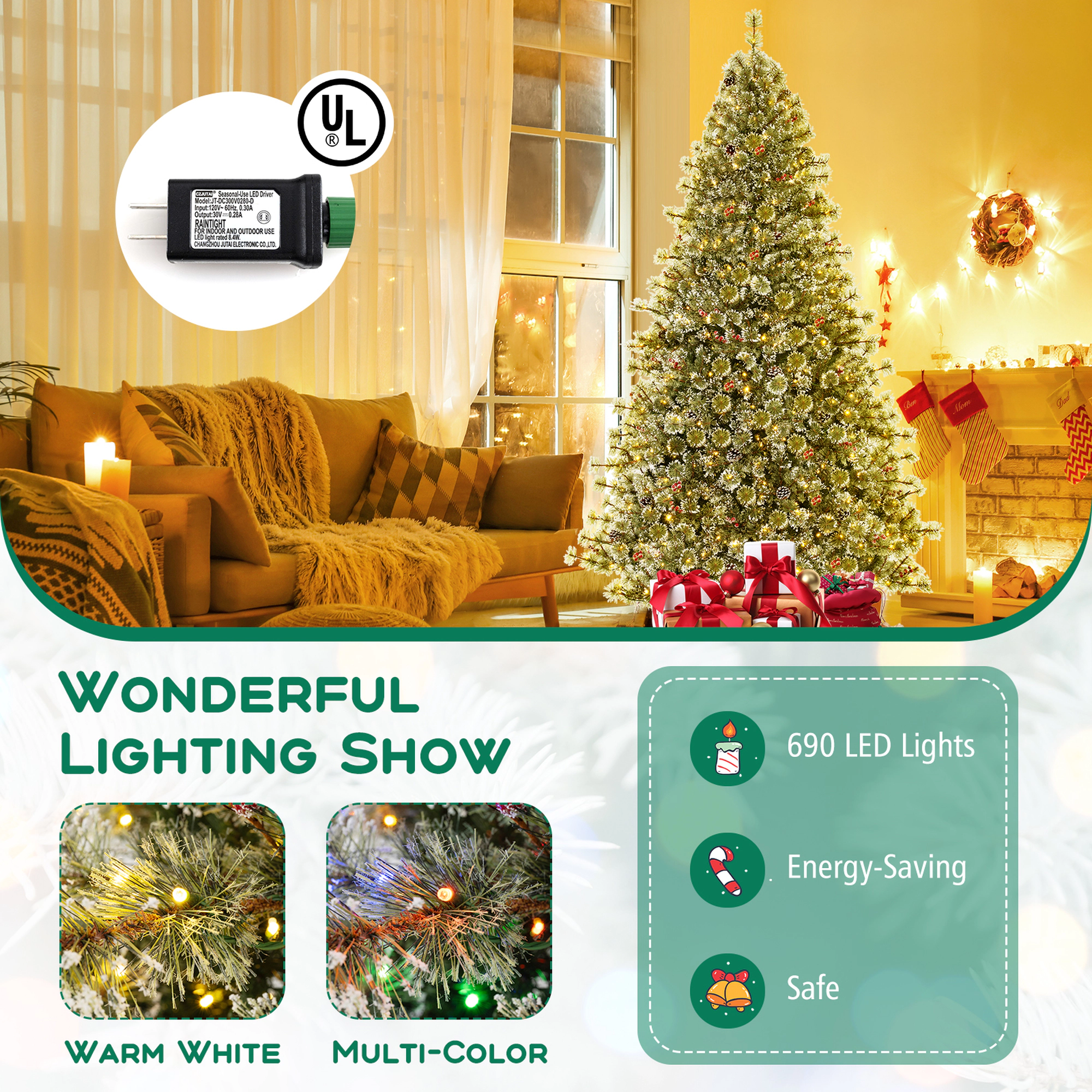 Costway 6/7.5/9 FT Artificial Christmas Tree with 360° Quick Power Connector 1086 Pine Needles