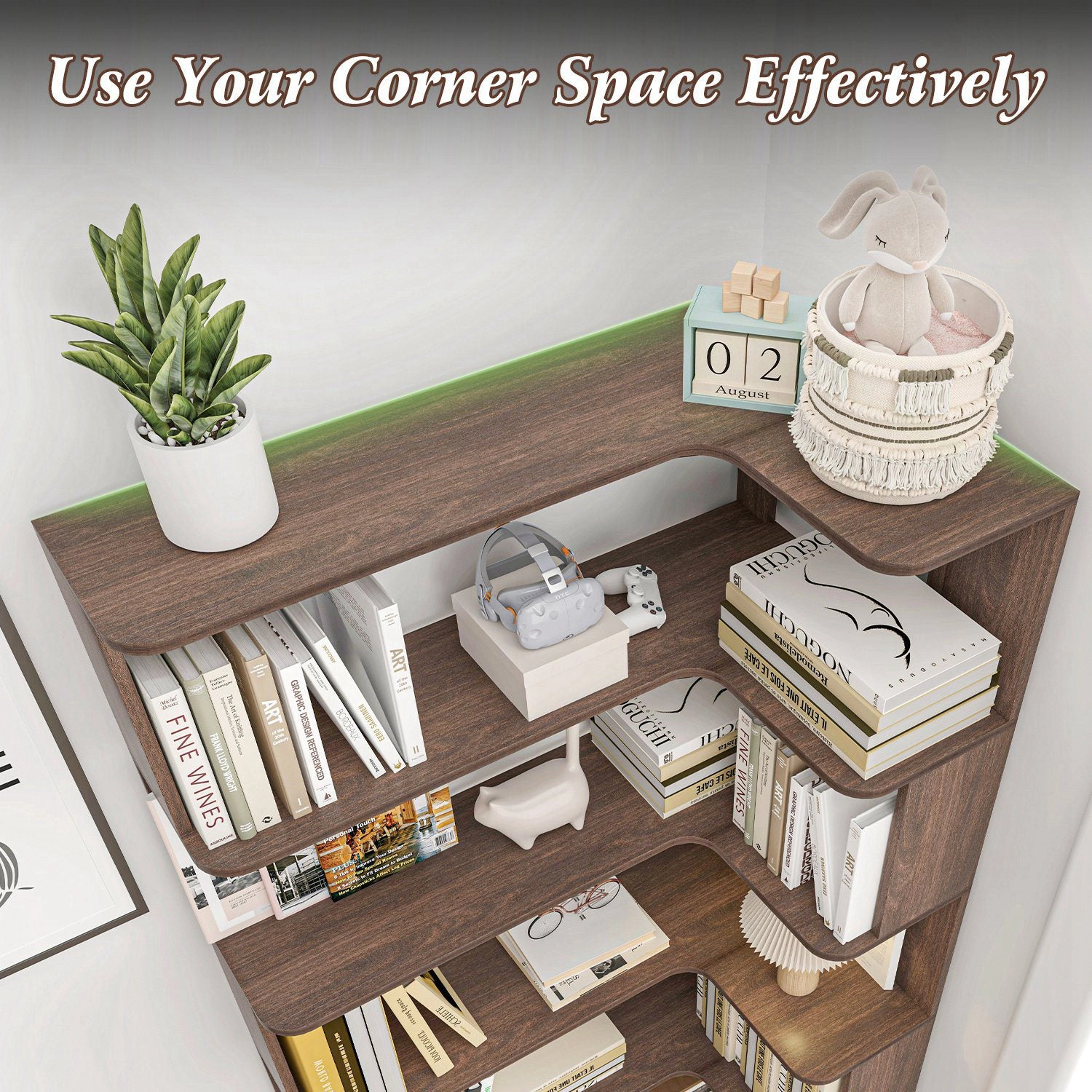GBruno 5-Tier L-Shaped Corner Bookshelf