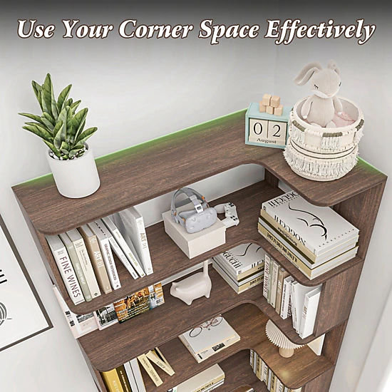 GBruno 5-Tier L-Shaped Corner Bookshelf