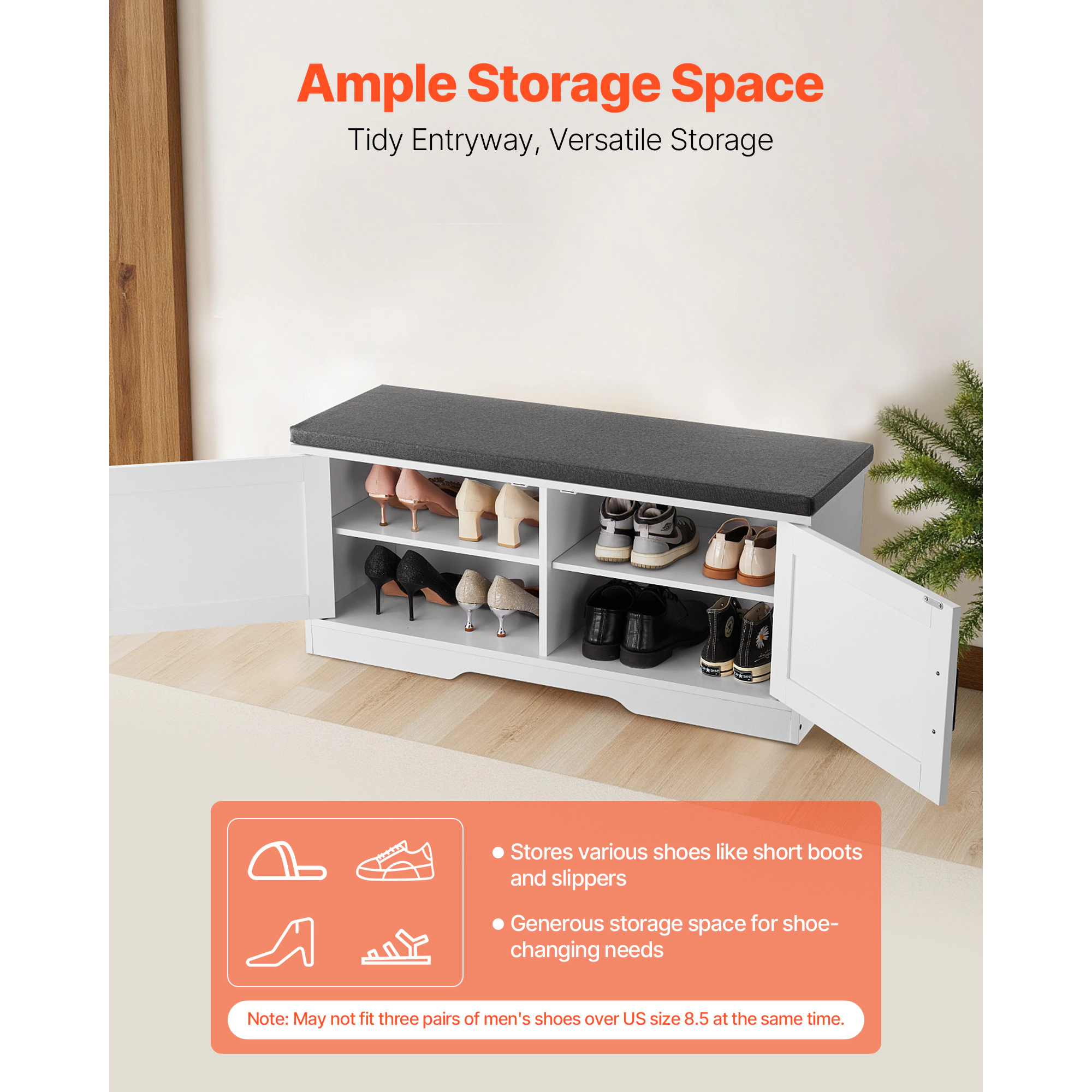 HONGGE Shoe Storage Bench for Hallway Entryway Bedroom