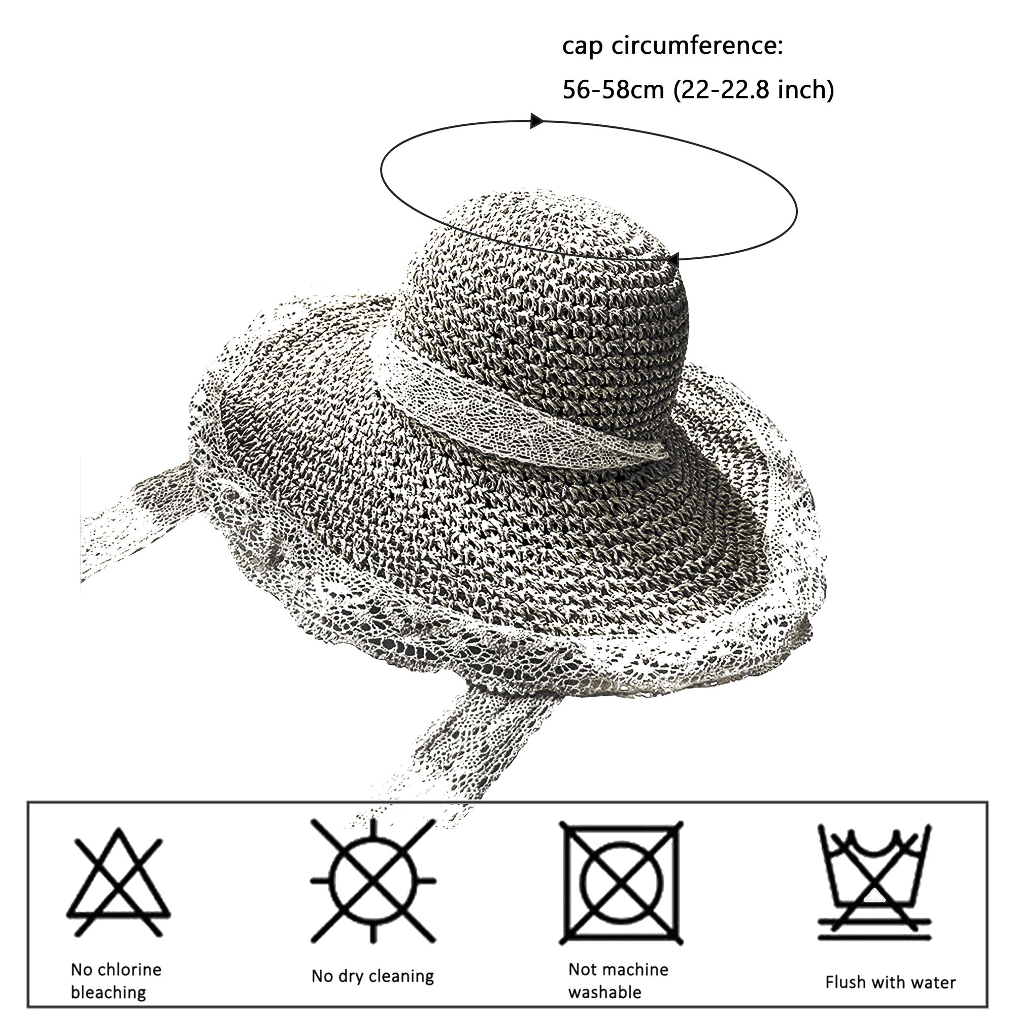 Anna-Kaci Women's Crochet Straw Sun Hat with Lace Trim & Bow