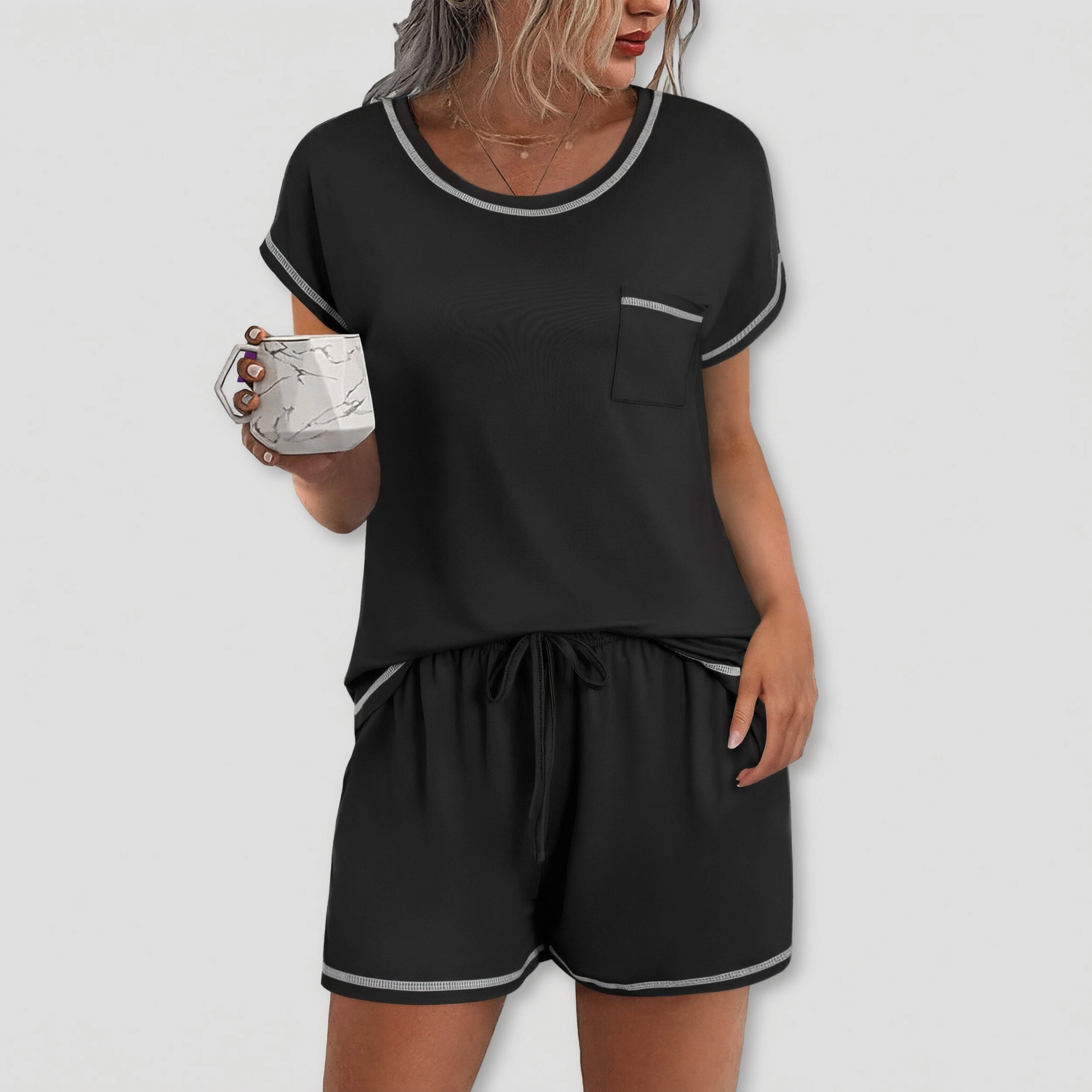 Ekouaer Pajama Set for Women Short Sleeve Tops and Shorts 2 Piece Pjs Classic Loungewear