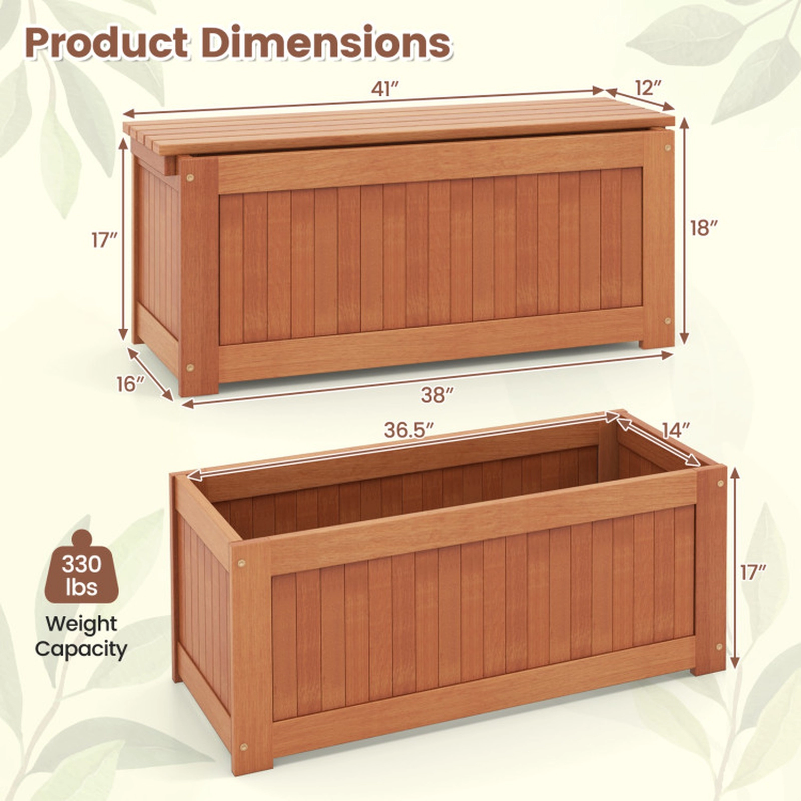 SUGIFT Outdoor Planter Bench with Rectangular and Small Planter Boxes 330-lb Capacity Natural