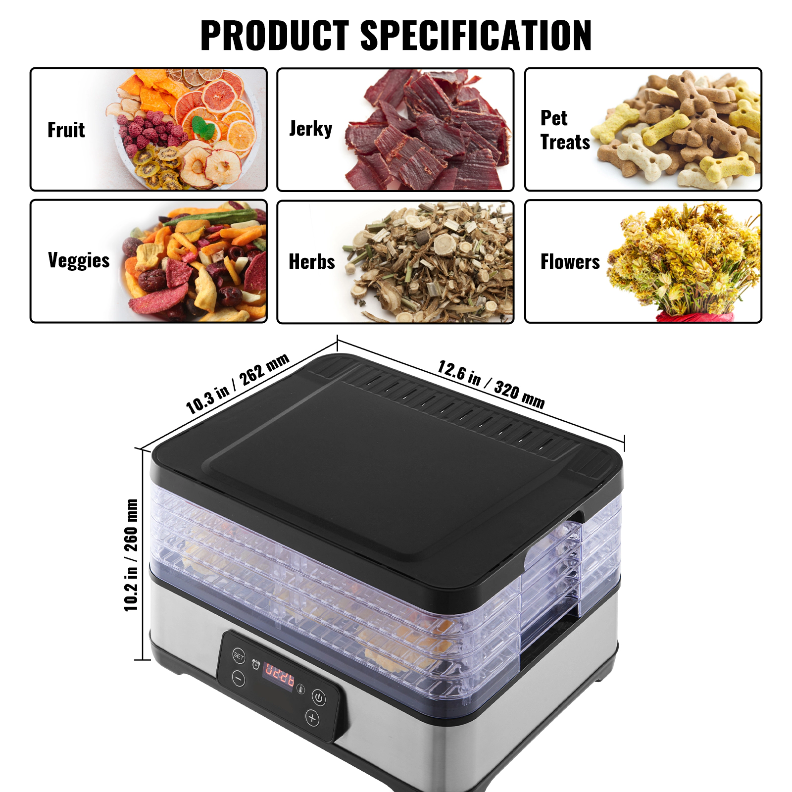 HONGGE Food Dehydrator Machine, Electric Dryer, Digital Adjustable Timer & Temperature for Jerky, Herb, Meat, Beef