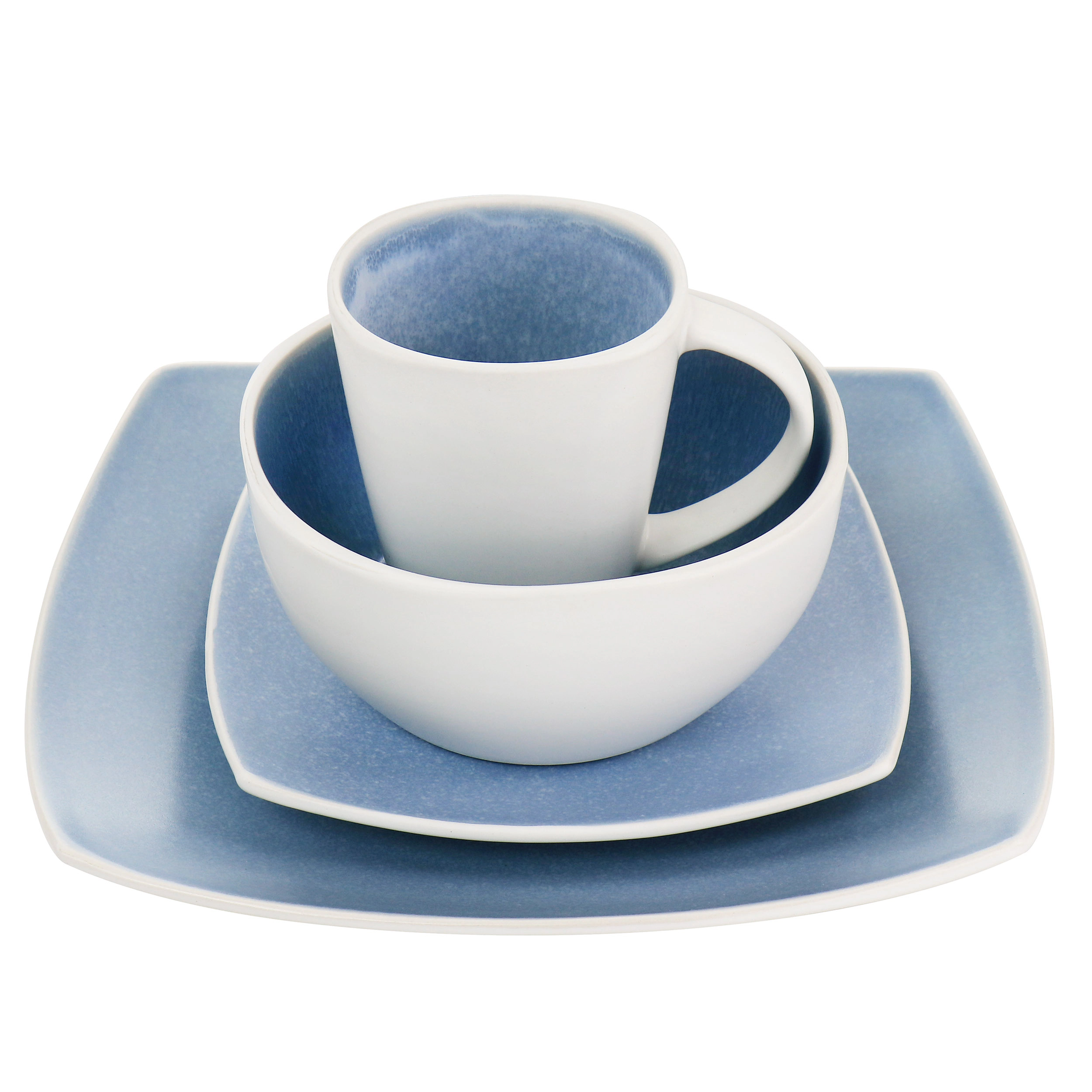 Gibson Elite 16 Piece Soho Lounge Reactive Glaze Stoneware Dinnerware Set in Light Blue