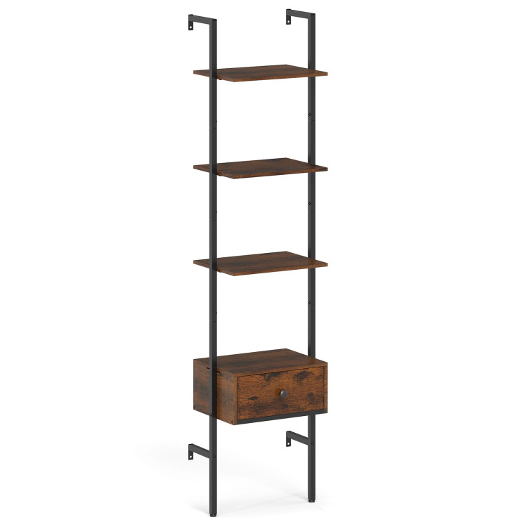 Hivvago 5-Tier Ladder Bookcase with Drawer and Metal Frame for Study Home Office