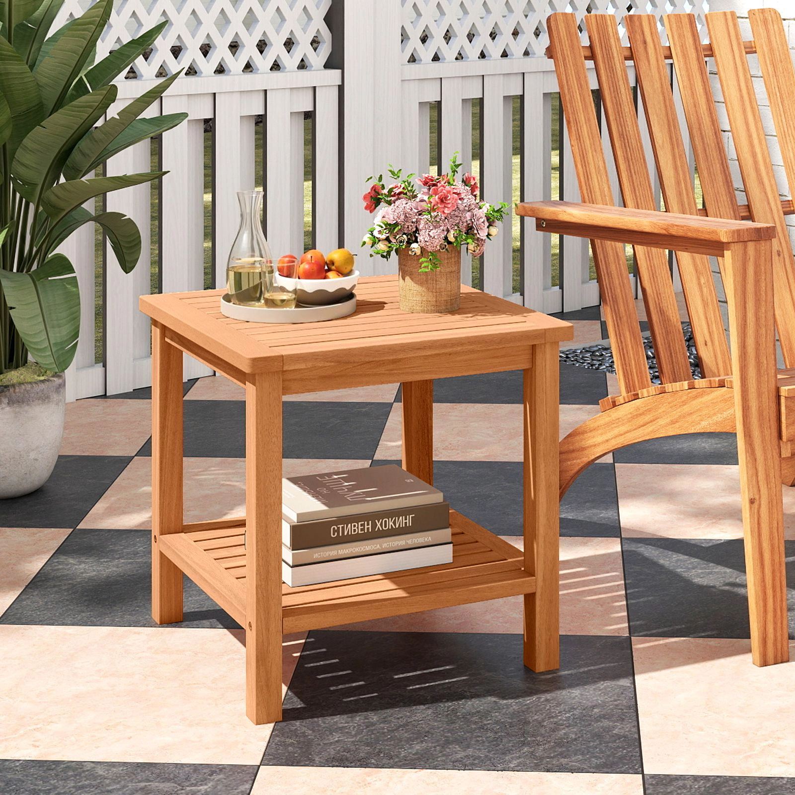 SlickBlue Acacia Wood Patio Side Table with 2-Tier Storage Shelf
