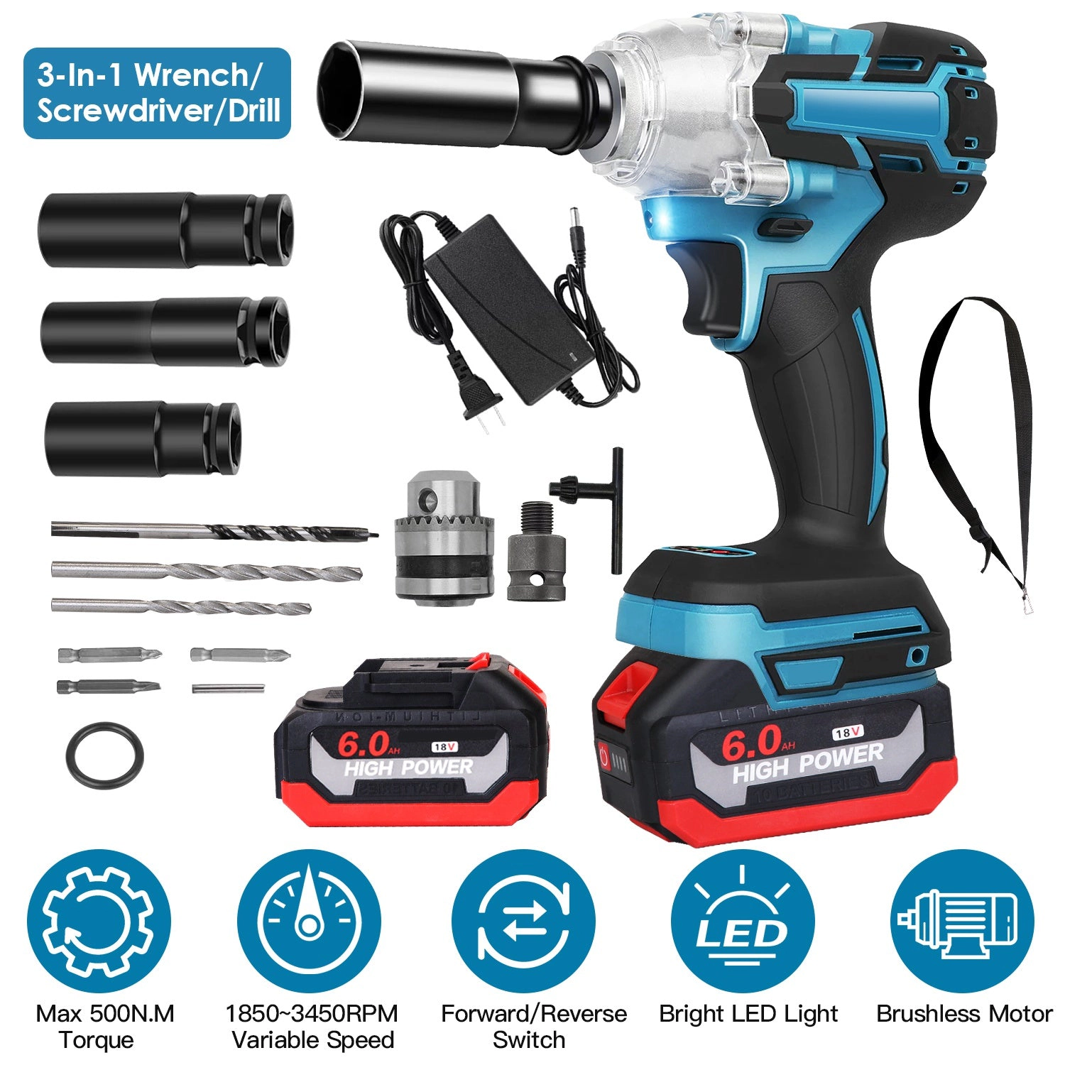 IMounTEK Unisex 3-in-1 Cordless Impact Wrench Kit