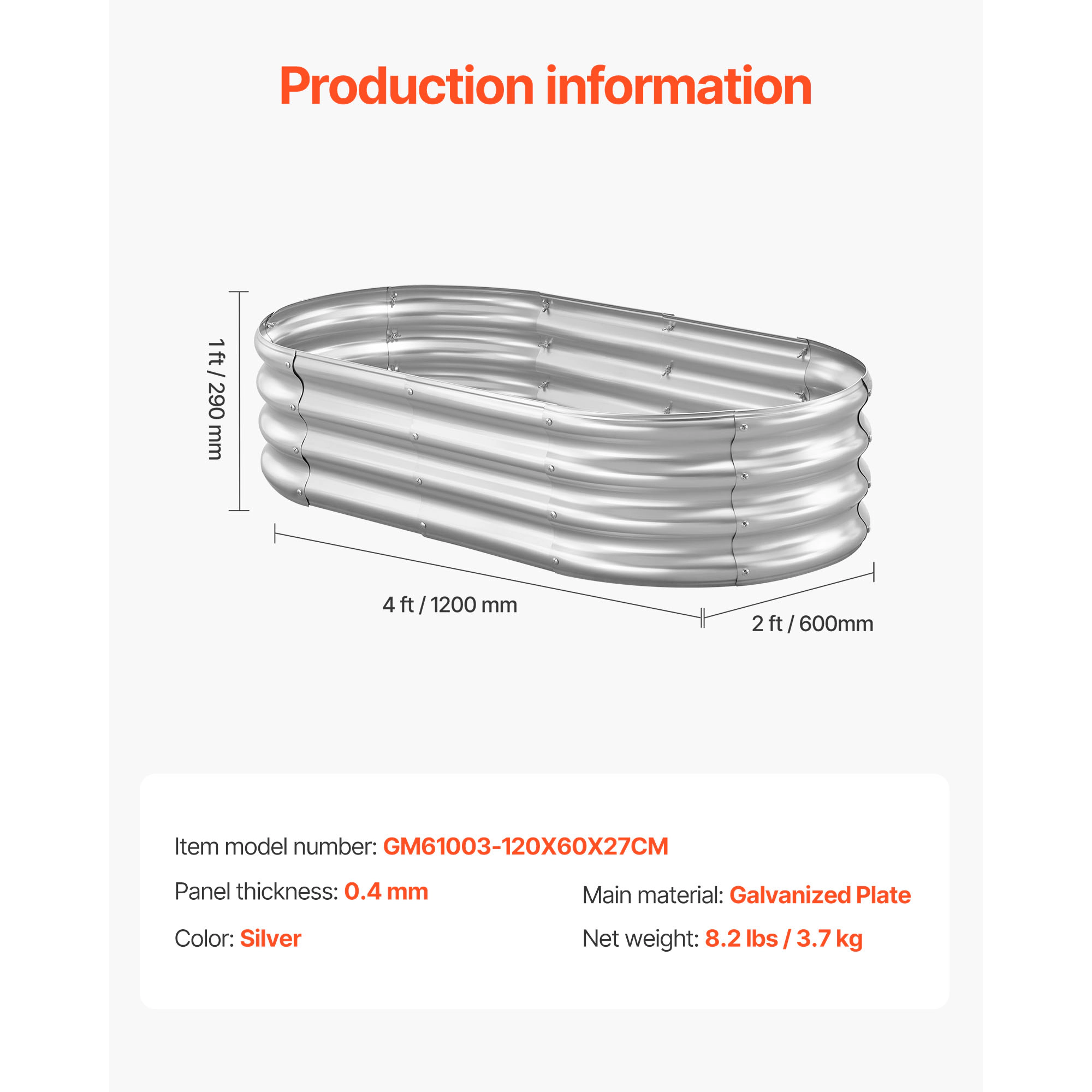 HONGGE Galvanized Raised Garden Bed Oval Metal Planter Box for Flowers Vegetables