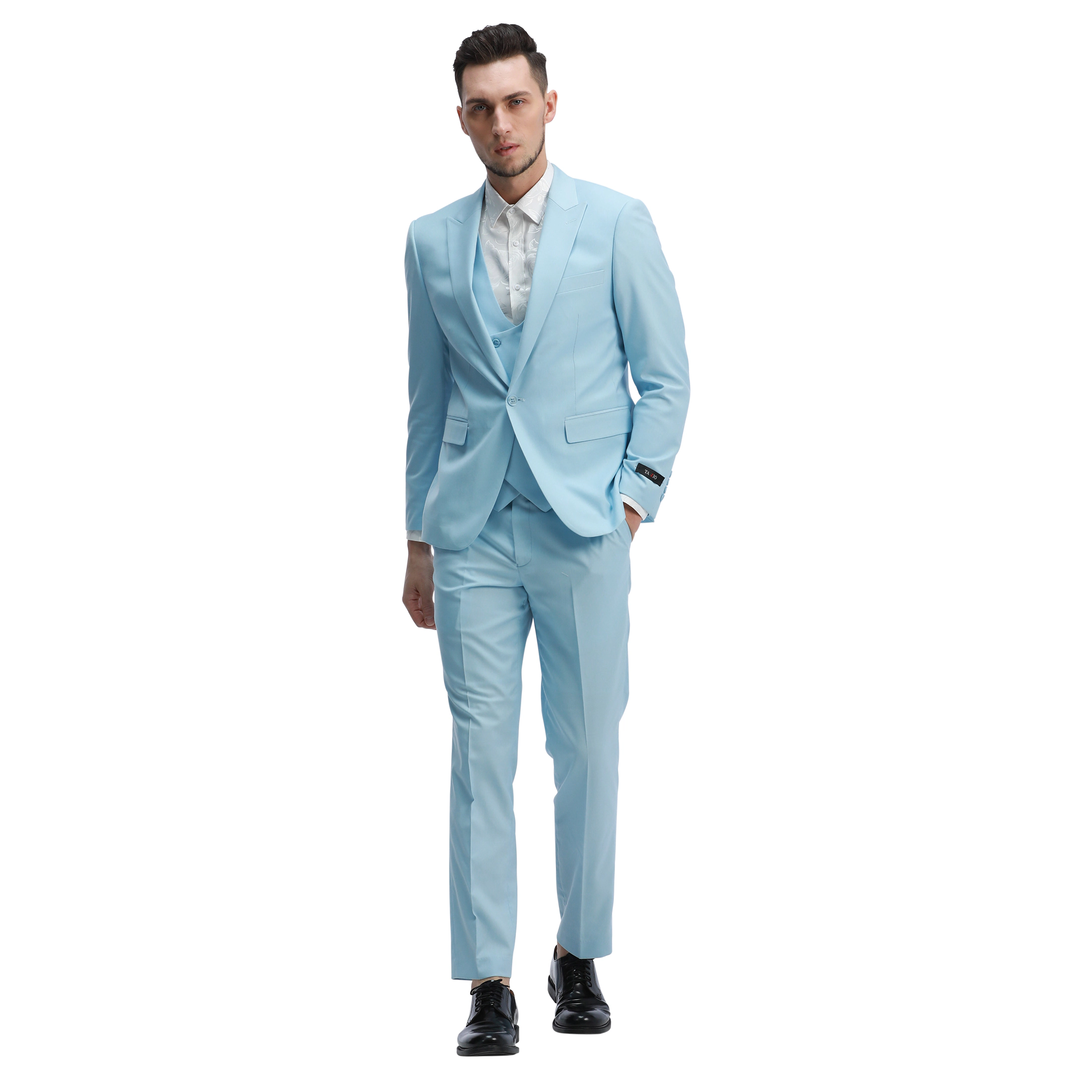 Tazzio Men's Skinny Fit 3 Piece Solid Suit Set, Double Breasted Vest