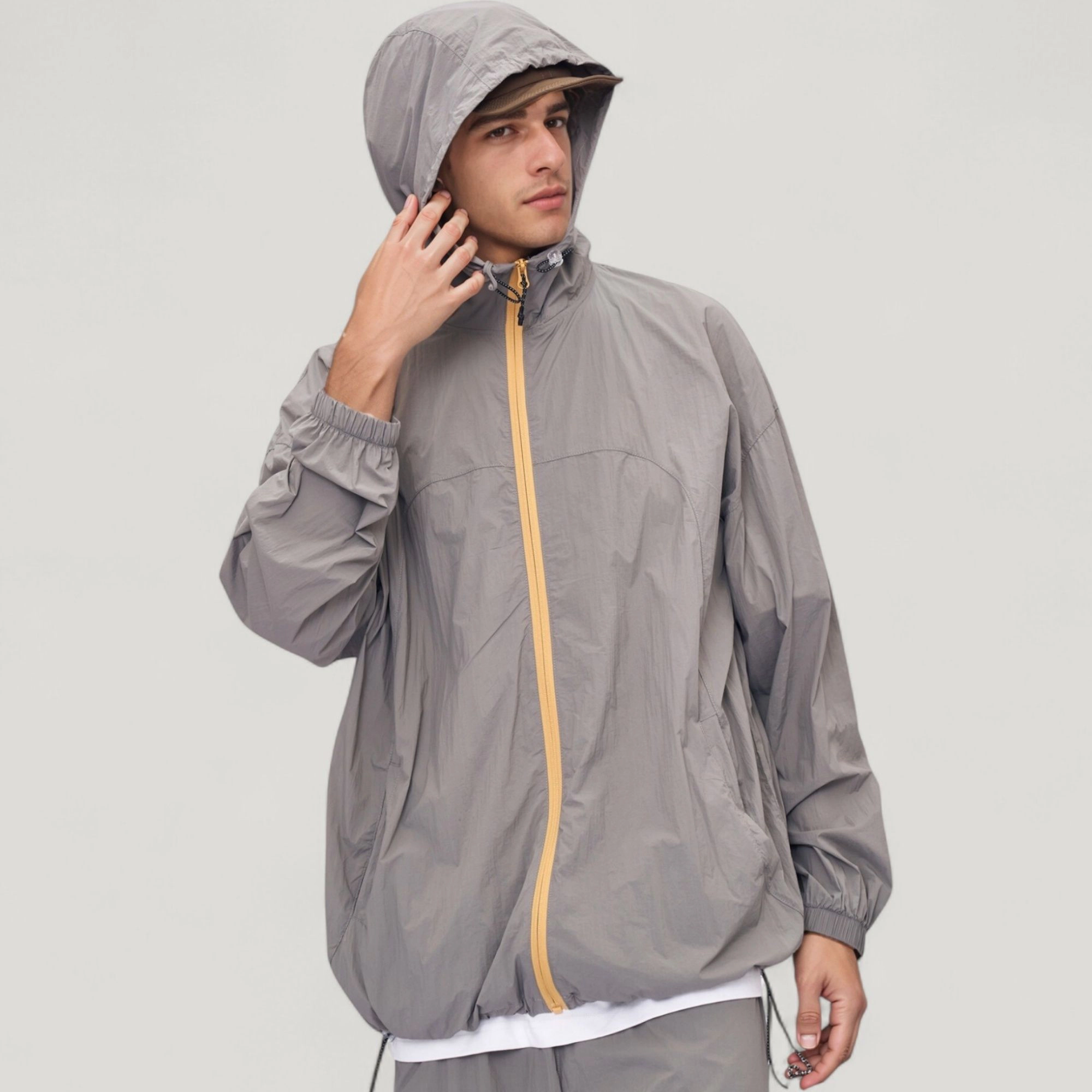 Anna-Kaci Men's Lightweight Full Zip Hooded Sun Protection Jacket with Adjustable Drawstring and Relaxed Fit