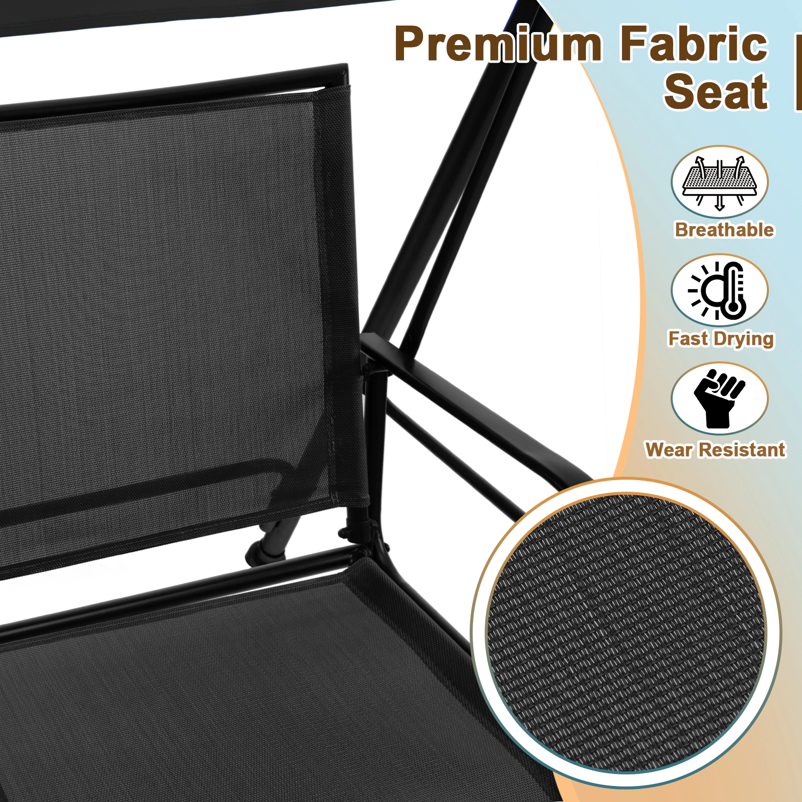 SUGIFT Black Fabric Seat and Heavy-Duty Metal Frame 2-Seat Outdoor Canopy Swing