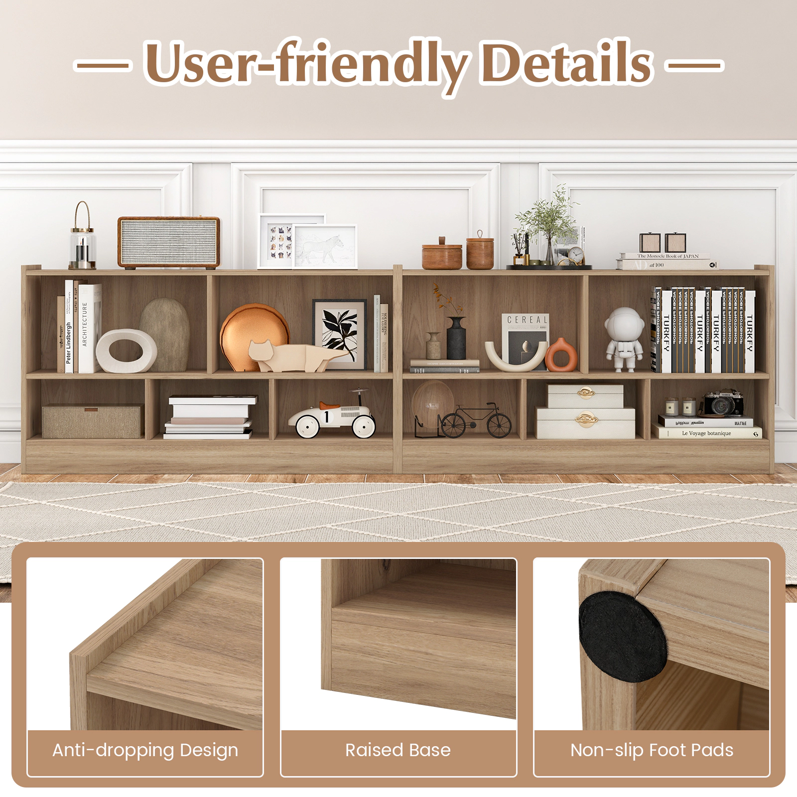 SUGIFT Kids 2-Shelf 5-Cube Wood Toy Storage Bookcase Organizer 132-lb Top Capacity Natural