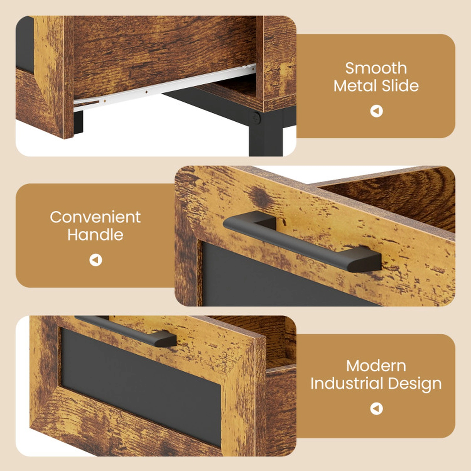 SUGIFT 47-in 110-lb Capacity Rustic Brown Oval Coffee Table with Drawer 2 Open Compartments and 5-Leg Base