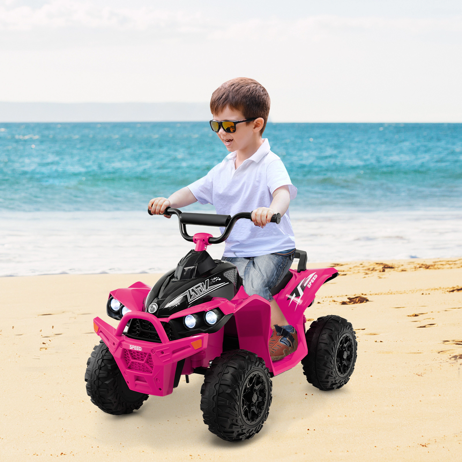 SUGIFT 12V Kids Ride On ATV Pink 4-Wheeler with High Low Speed and Padded Seat