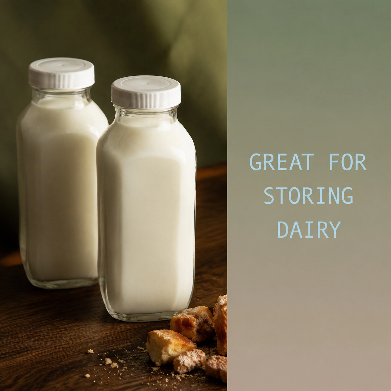 WZK Set of 2 16 Oz Square Airtight Lids Glass Milk Bottles