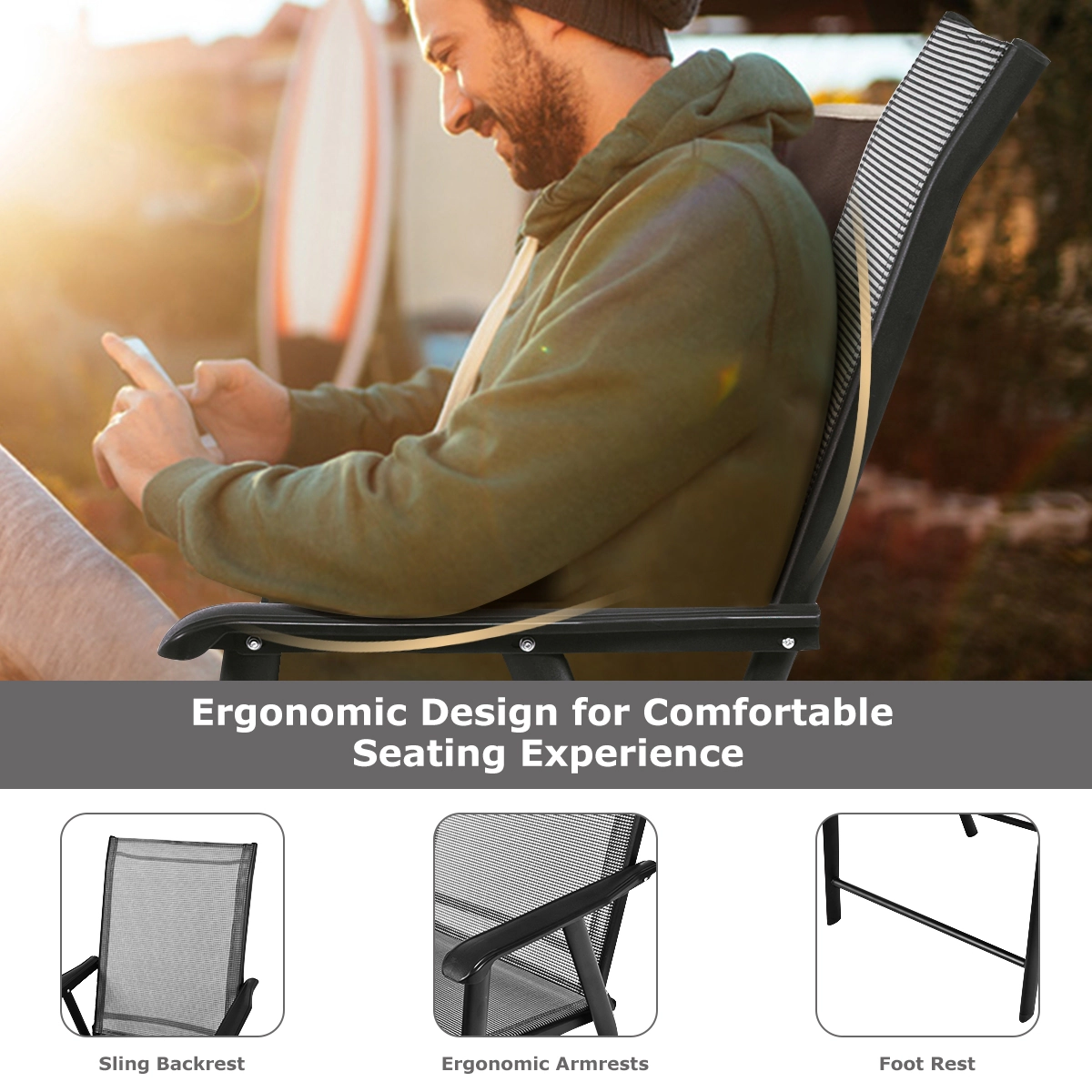 LJG 4-Pack Patio Folding Chairs Portable for Outdoor Camping