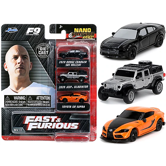 Jada Collectible "Fast & Furious 9" (2021) Movie 3 Piece Set "Nano Hollywood Rides" Series Diecast Model Cars
