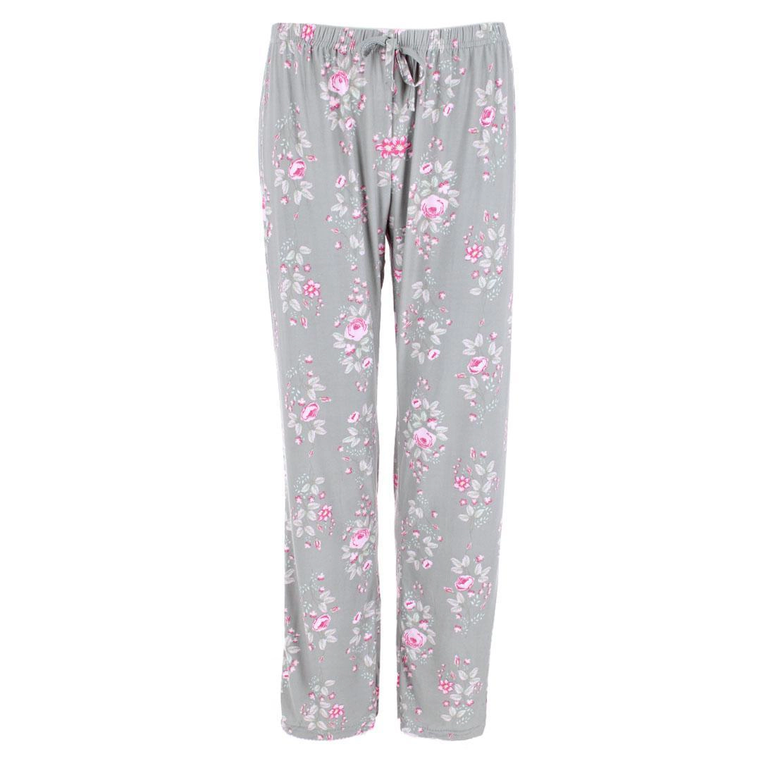 CTM Women's Floral Notched Collar Picot Pajama Set