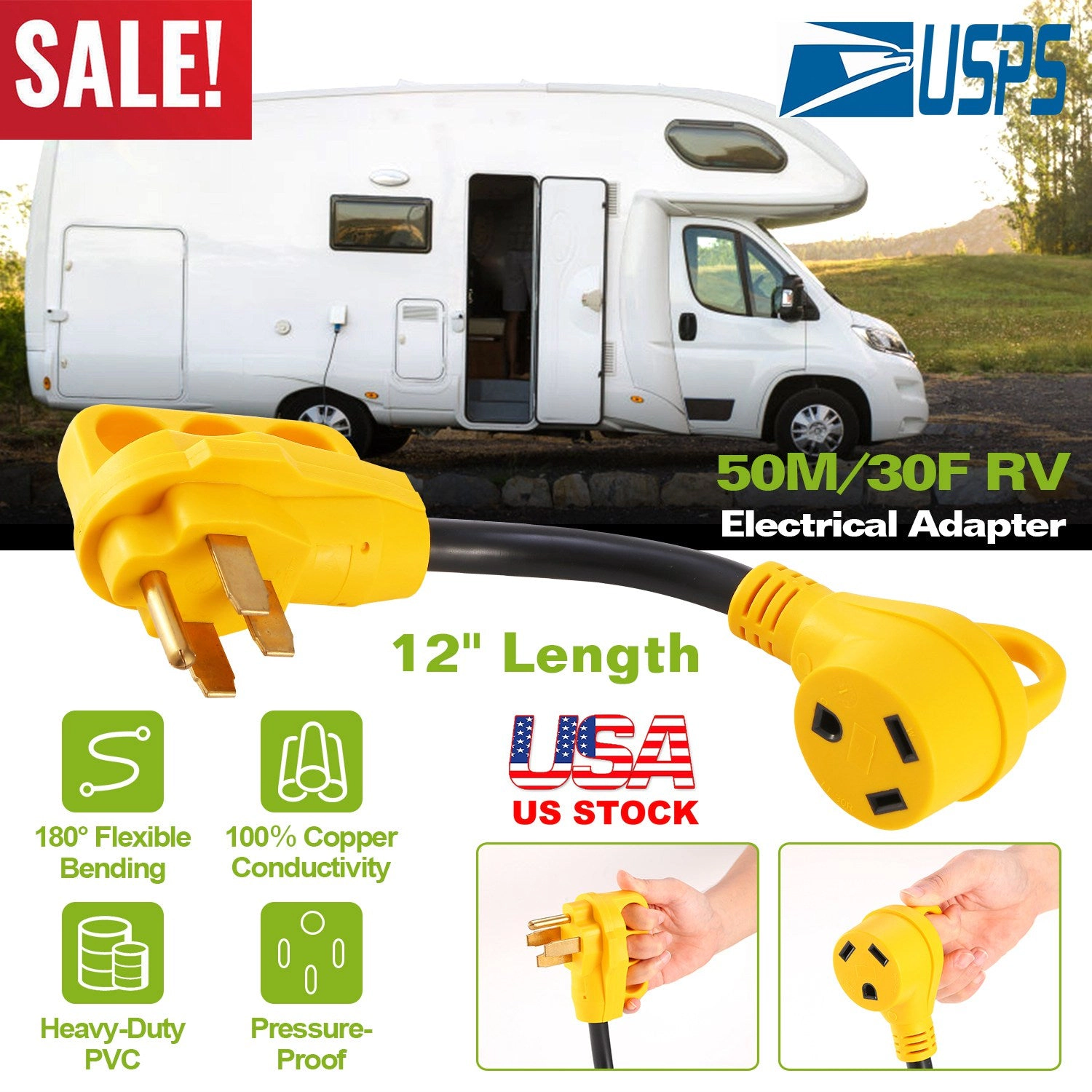 GBruno RV Electrical Adapter 50A Male To 30A Female