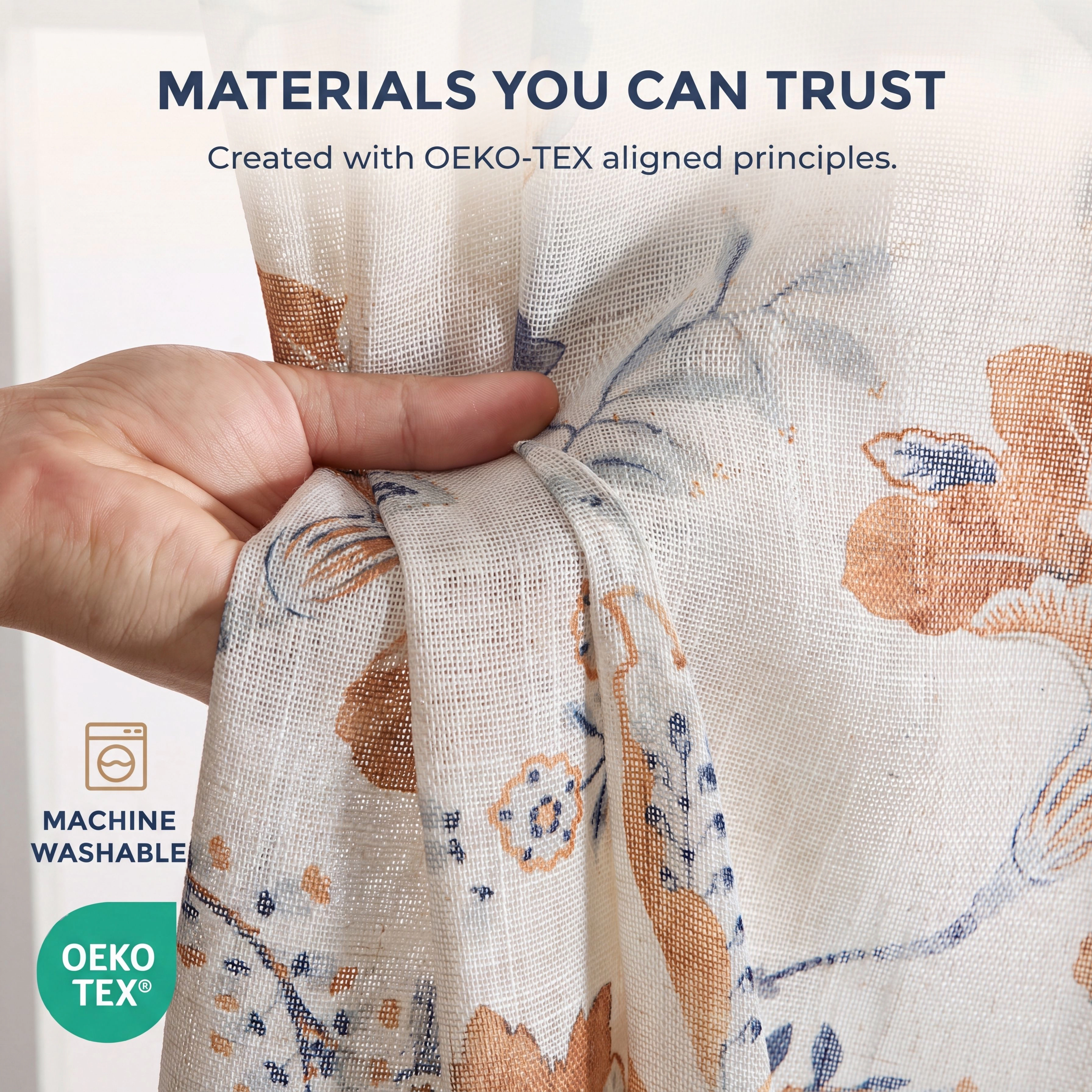 HLC.ME Spring Bloom Linen Floral Print Patterned Curtains - Back Tab Pocket Window Flower Panels Set of 2