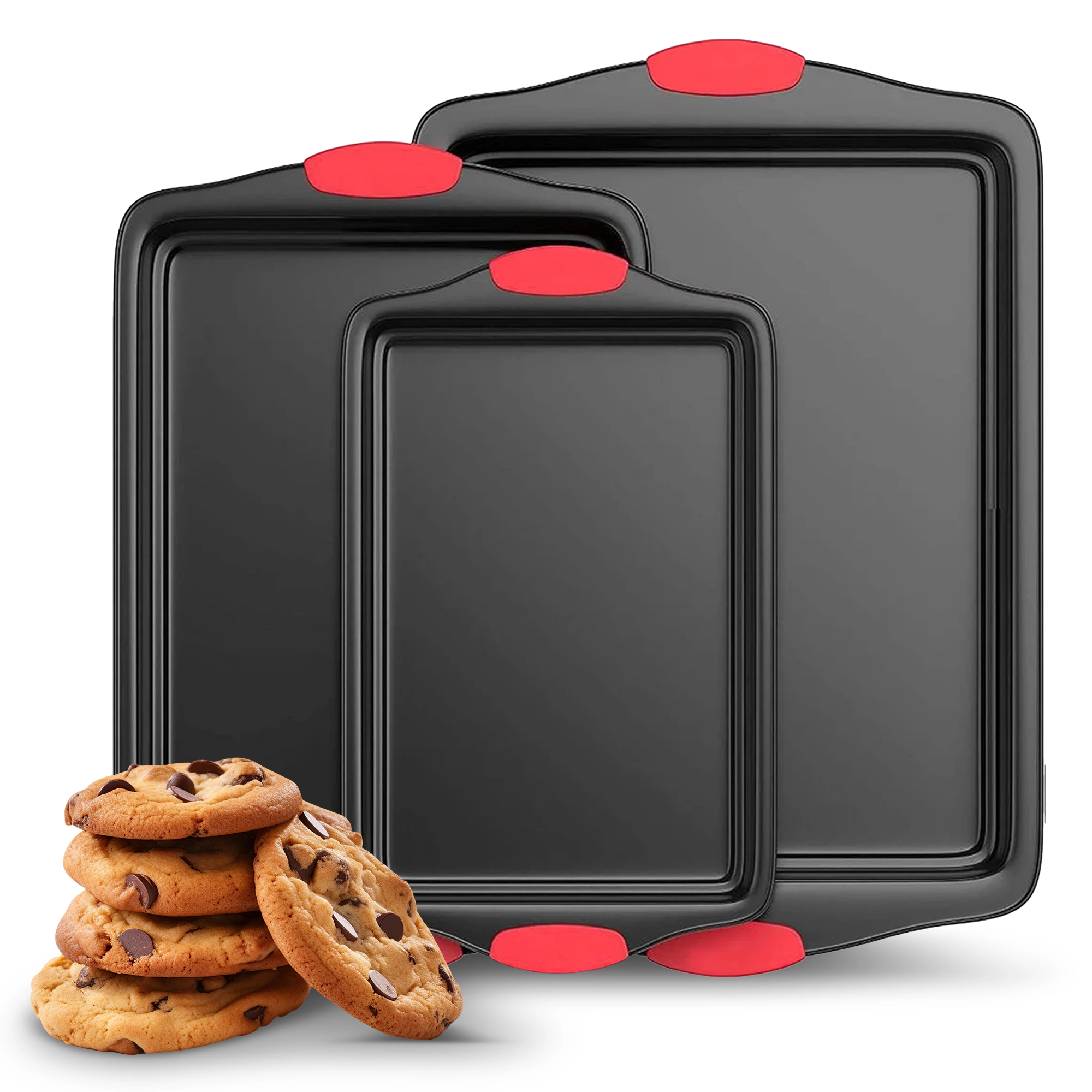 Cheer Collection 3-Piece Nonstick Carbon Steel Baking Pan Set with Heat-Resistant Handles