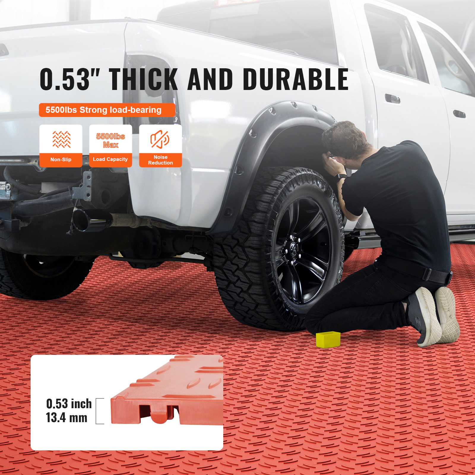HONGGE Garage Tiles Interlocking 12 x 12 x 0.53 inch Garage Floor Covering Tiles Non-Slip Double-Sided Texture Garage