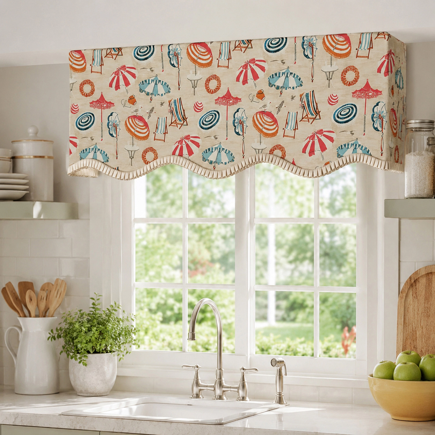 RLF Home 100% Cotton Umbrellas Provance With Ivory Lining Rod Pocket Window Valance 50" x 17" Natural