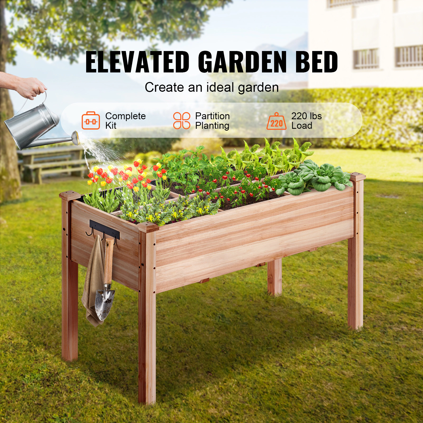 HONGGE 3.9x1.9x2.5 Ft Wooden Raised Garden Bed with Legs, Fir Wood Planter Box, Holds up to 220 lbs