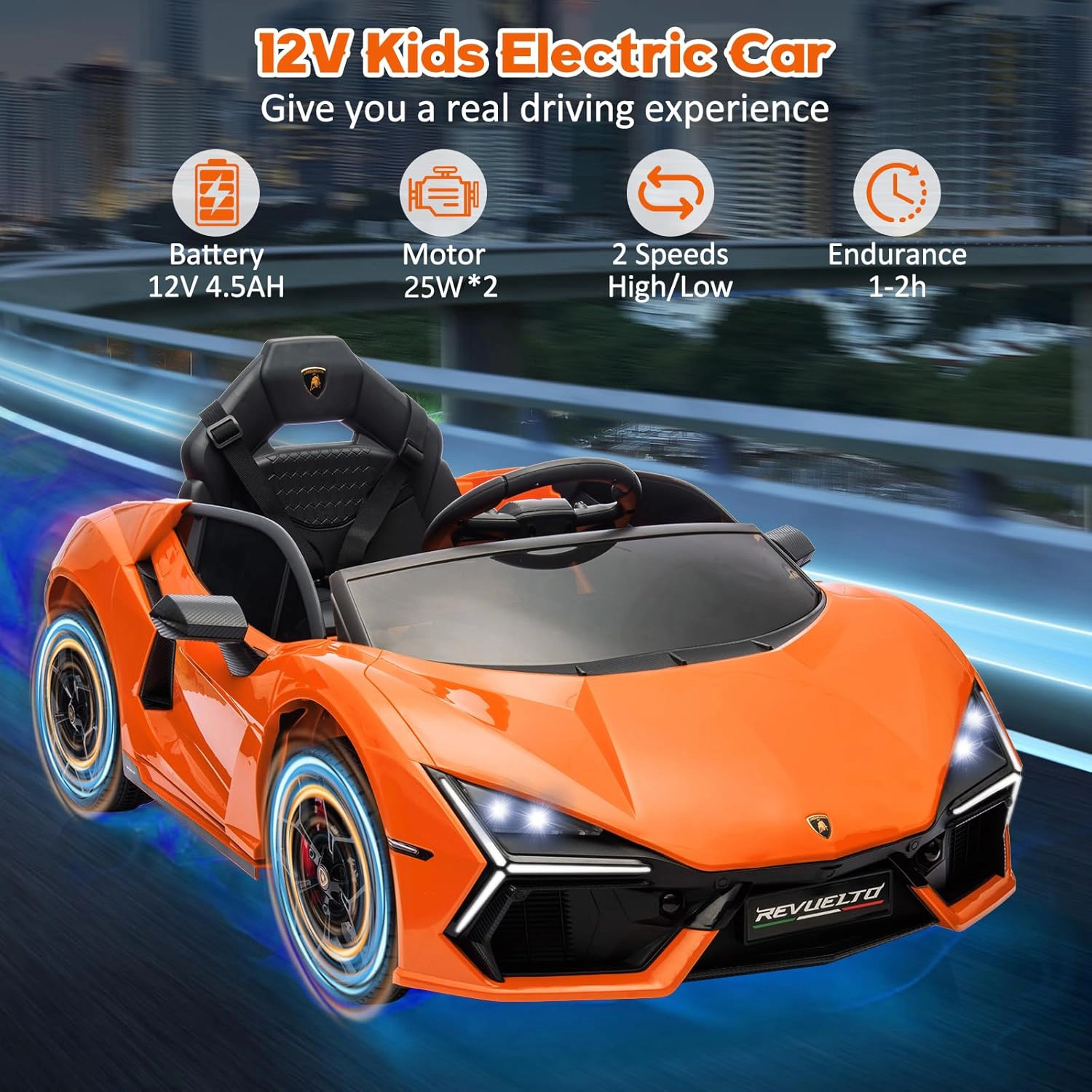 12V Kids Lamborghini Revuelto Ride-On Car, Electric Sports Car Toy with Remote, Bluetooth, Music & LED Lights