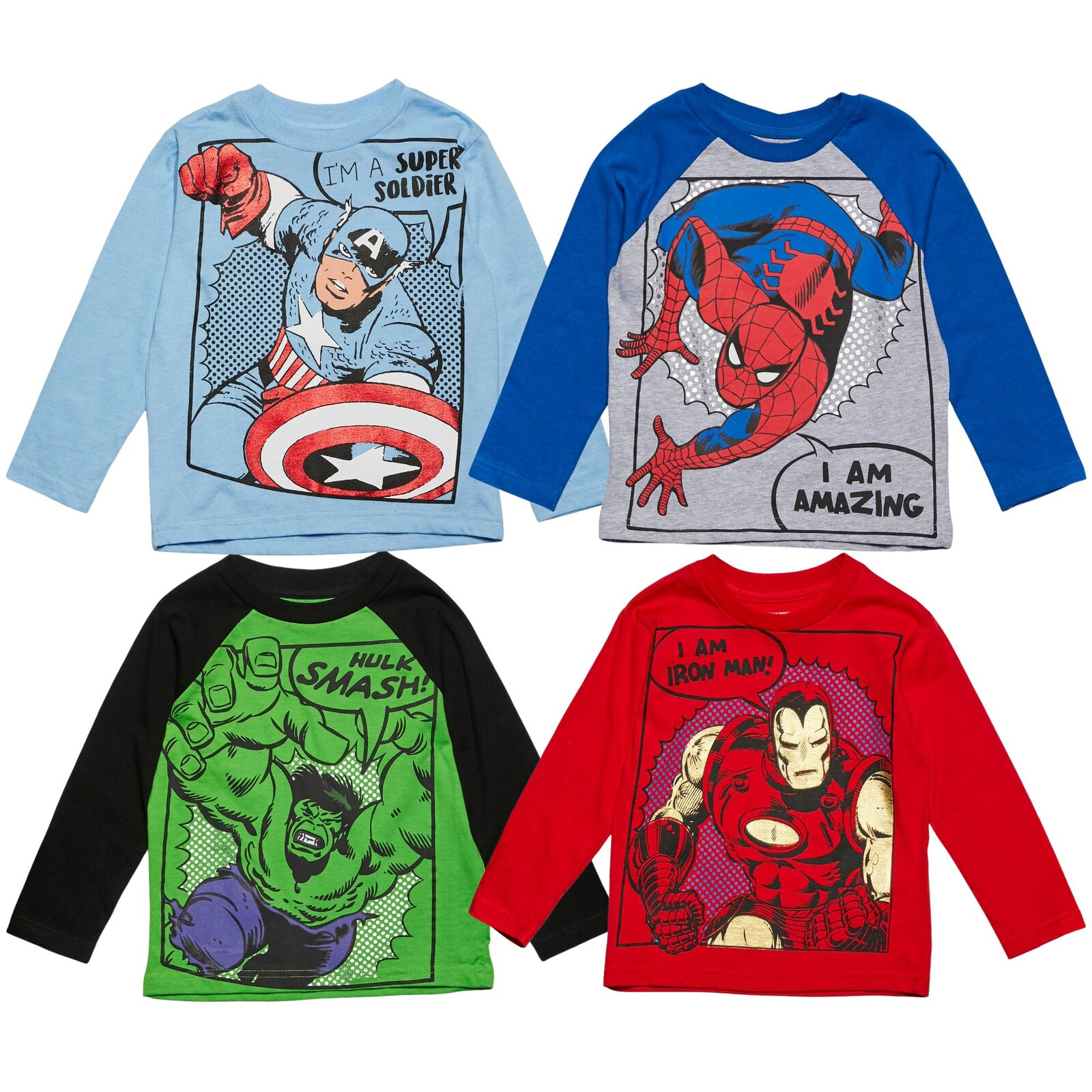 Marvel Comics Boys' 4-Pack Long Sleeve T-Shirts