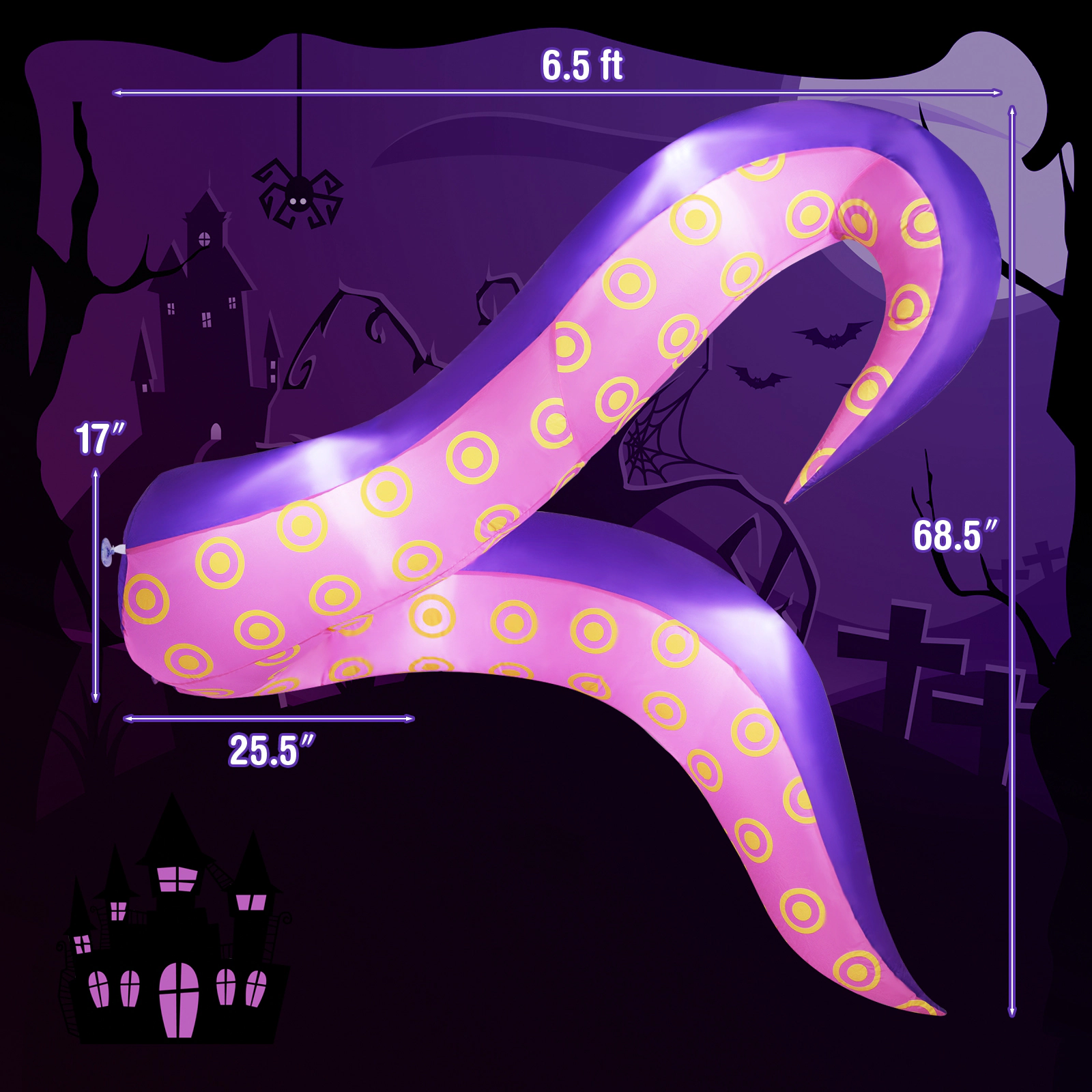 Glintex 6.5-Ft Inflatable Halloween Tentacles with Suction Cups for Cars
