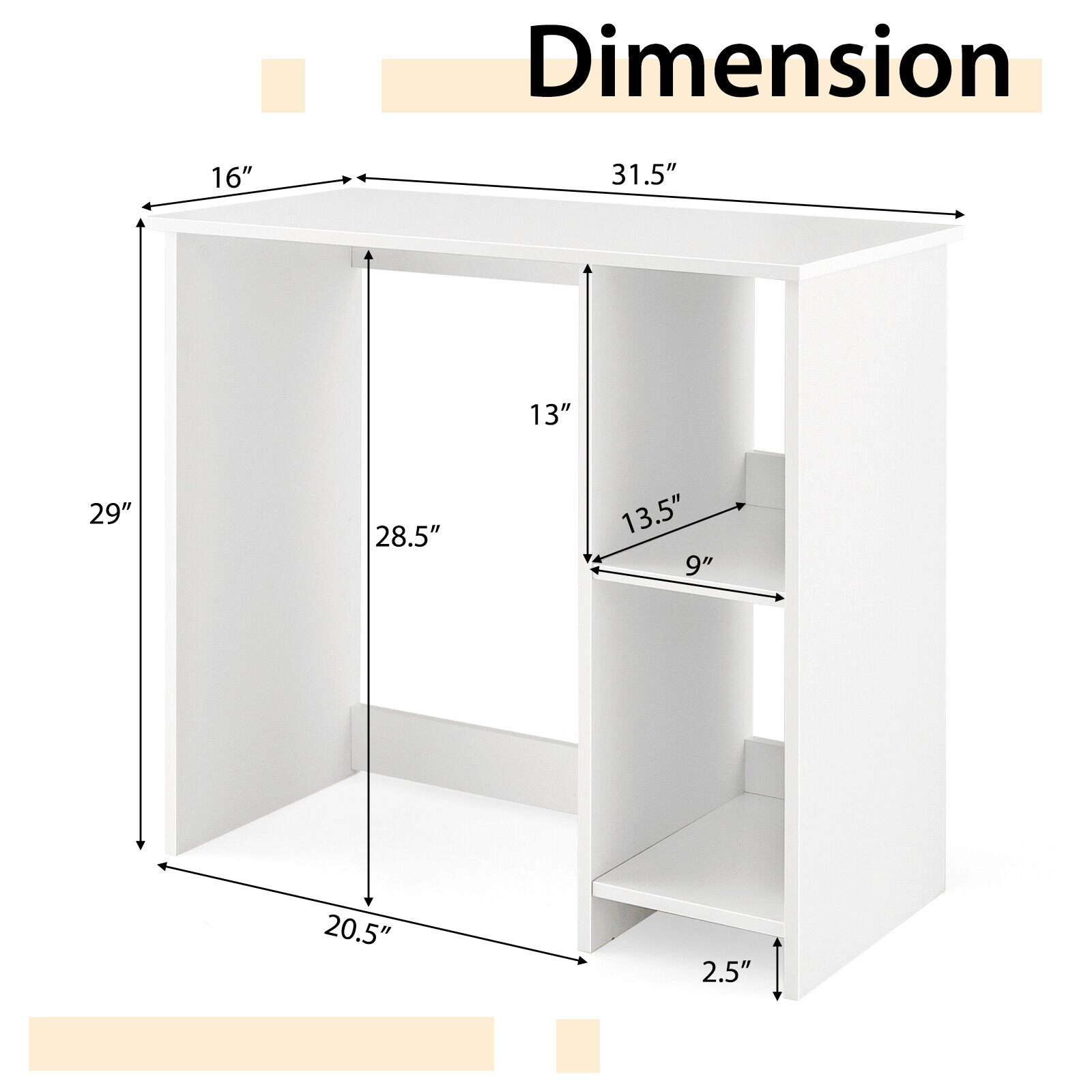 SUGIFT 31.5-in Modern Home Office Desk with 2 Compartments 200-lb Desktop Capacity Engineered Wood White Black