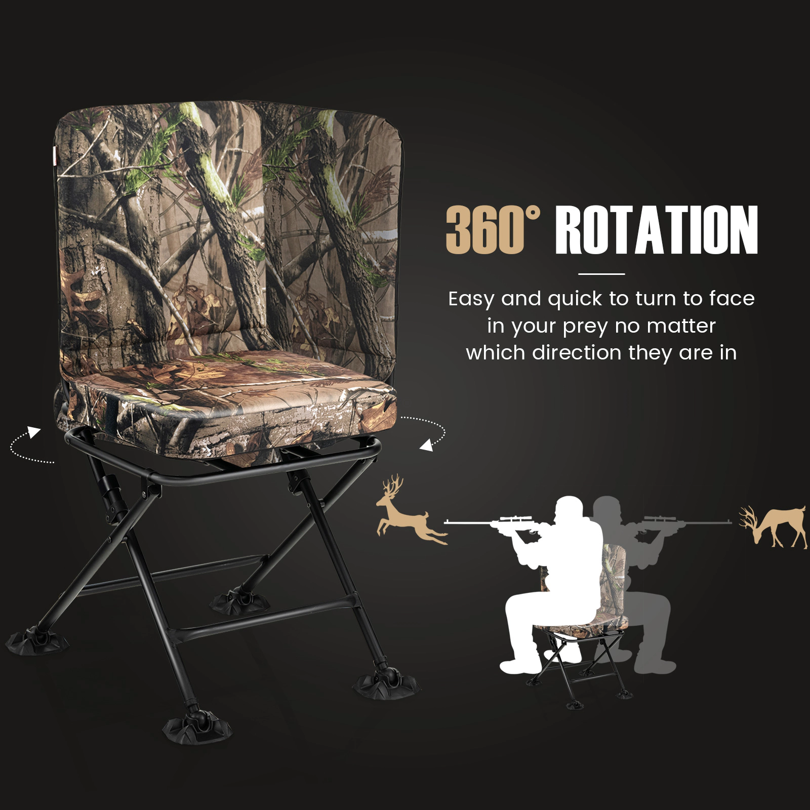 SUGIFT Swivel Folding Hunting Chair with Backrest and Padded Cushion 330-lb Capacity Camouflage